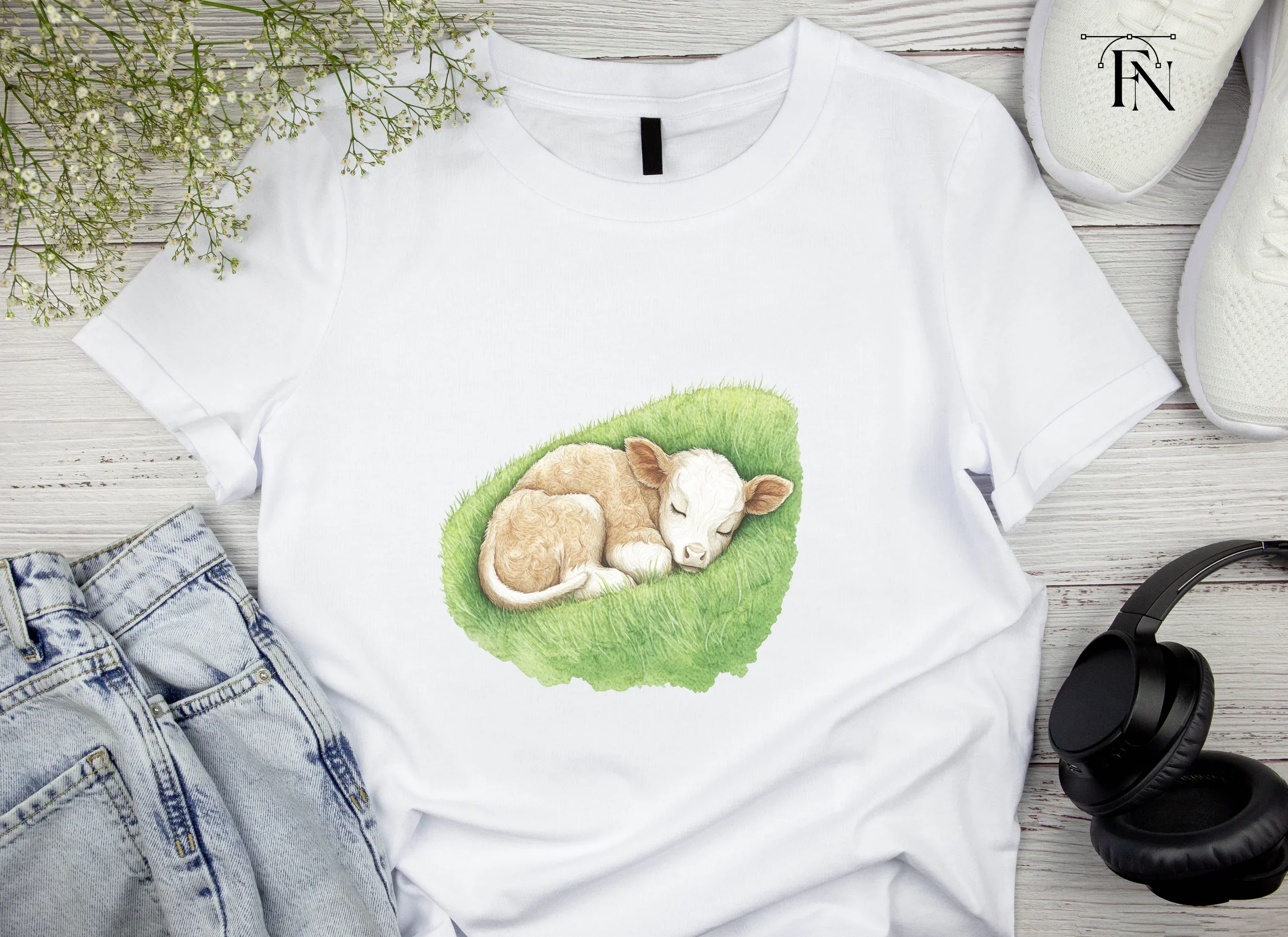 Cute Sleeping Calves Clipart Bundle - Image 4