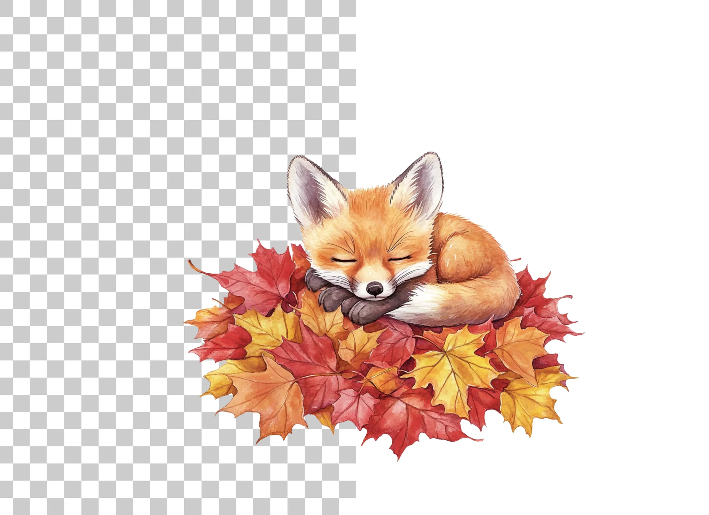 Cute Sleeping Fox on Autumn Leaves Clipart Bundle - Image 2