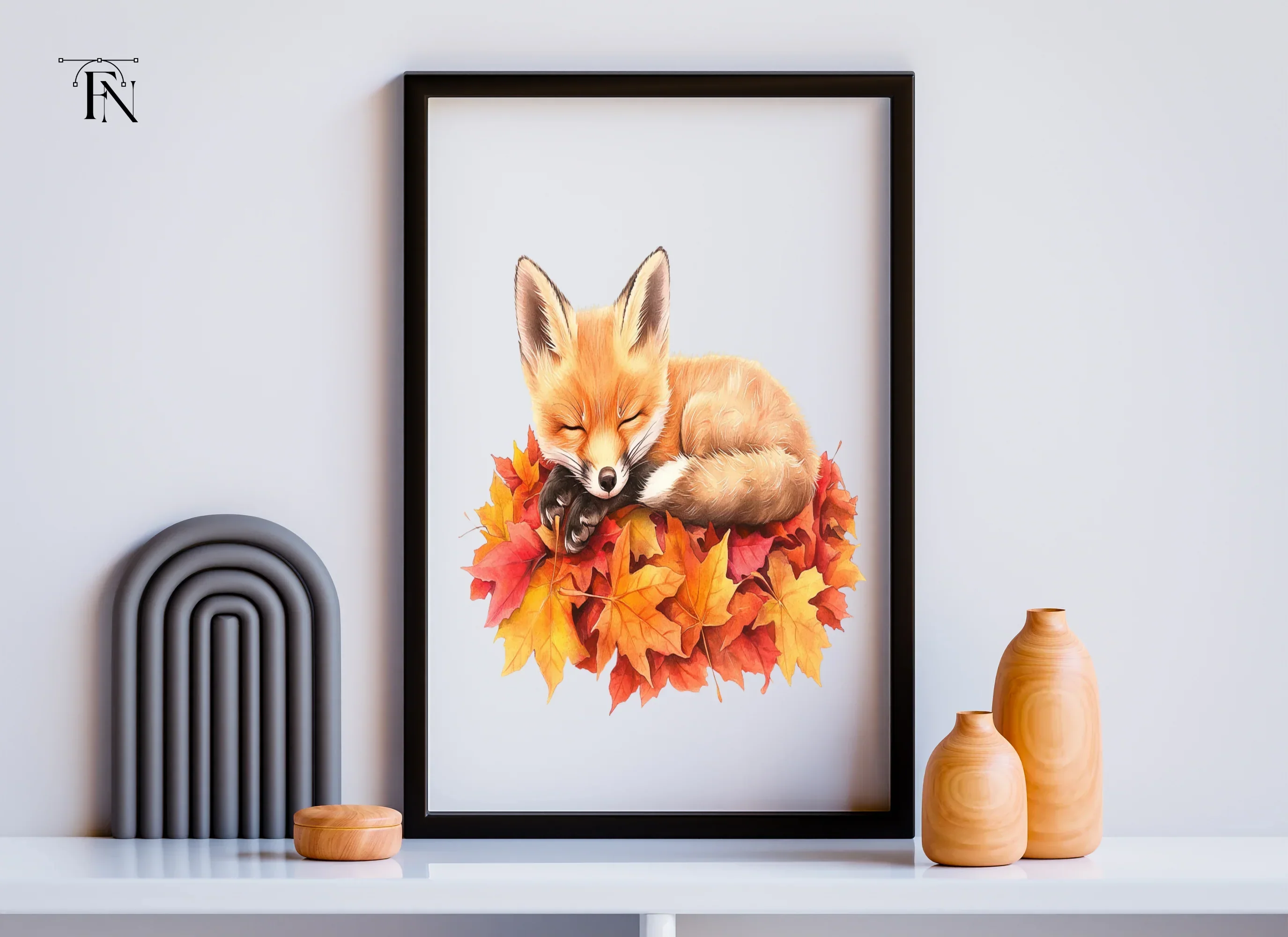 Cute Sleeping Fox on Autumn Leaves Clipart Bundle - Image 6