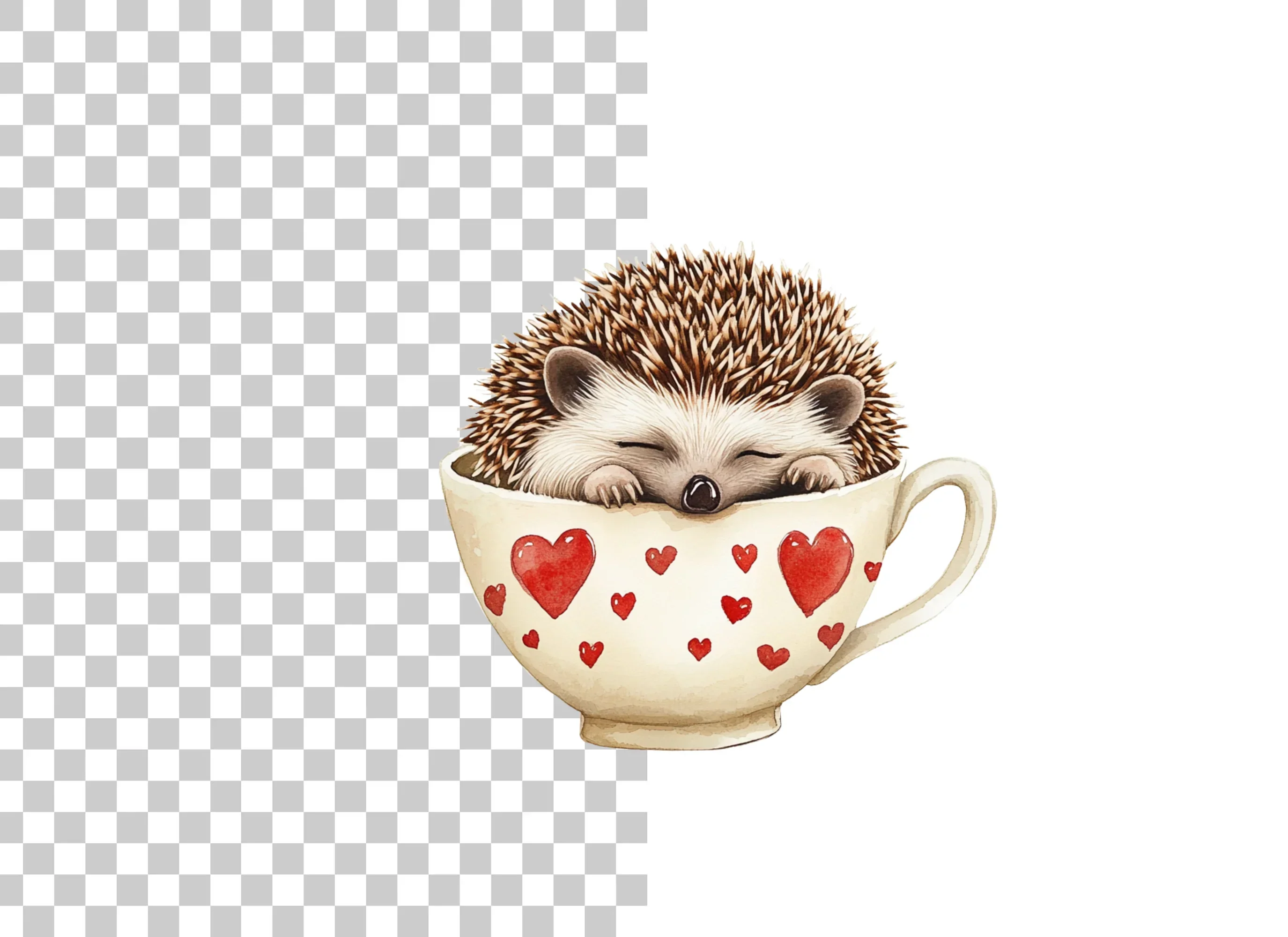 Cute Sleeping Hedgehogs in Heart Cups Clipart Bundle - Image 2