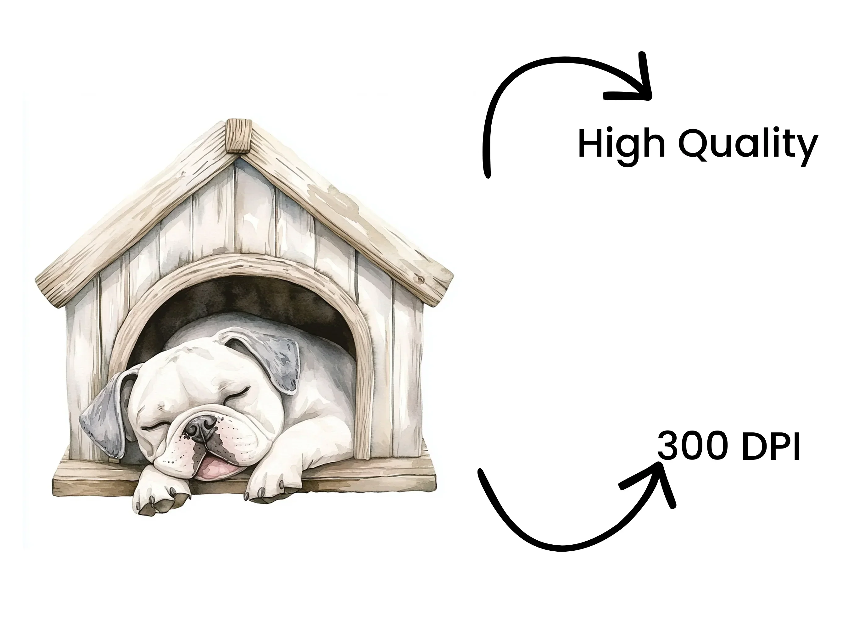 Cute Sleeping Puppies in Dog Houses Clipart Bundle - Image 4