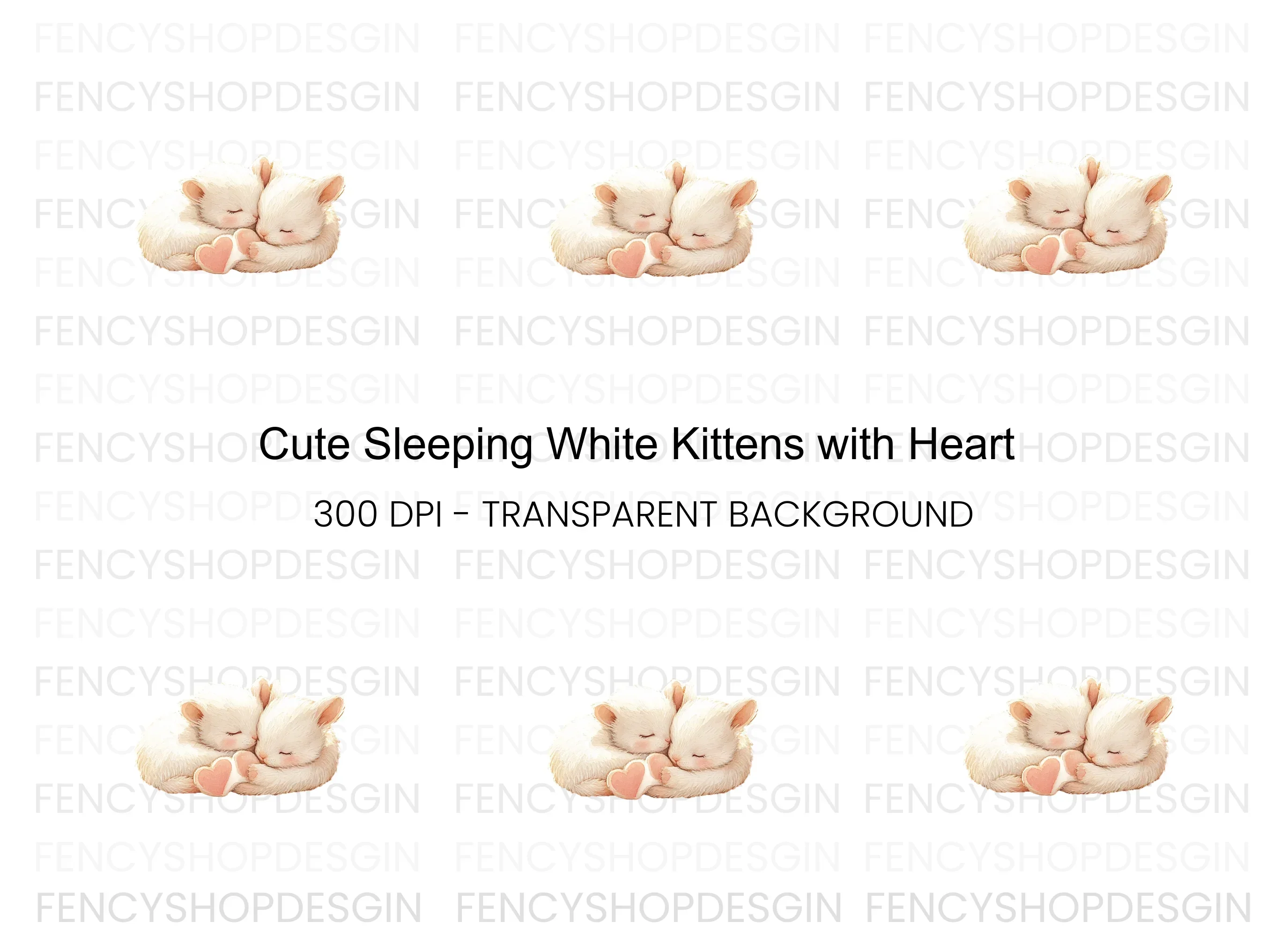 Cute Sleeping White Kittens Clipart Bundle