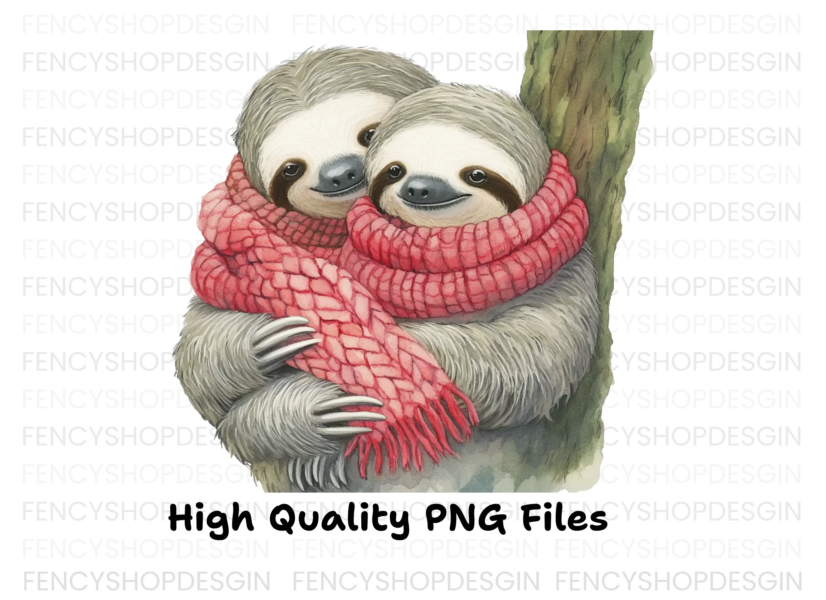 Cute Sloth Couple in Winter Scarves Clipart Bundle - Image 3