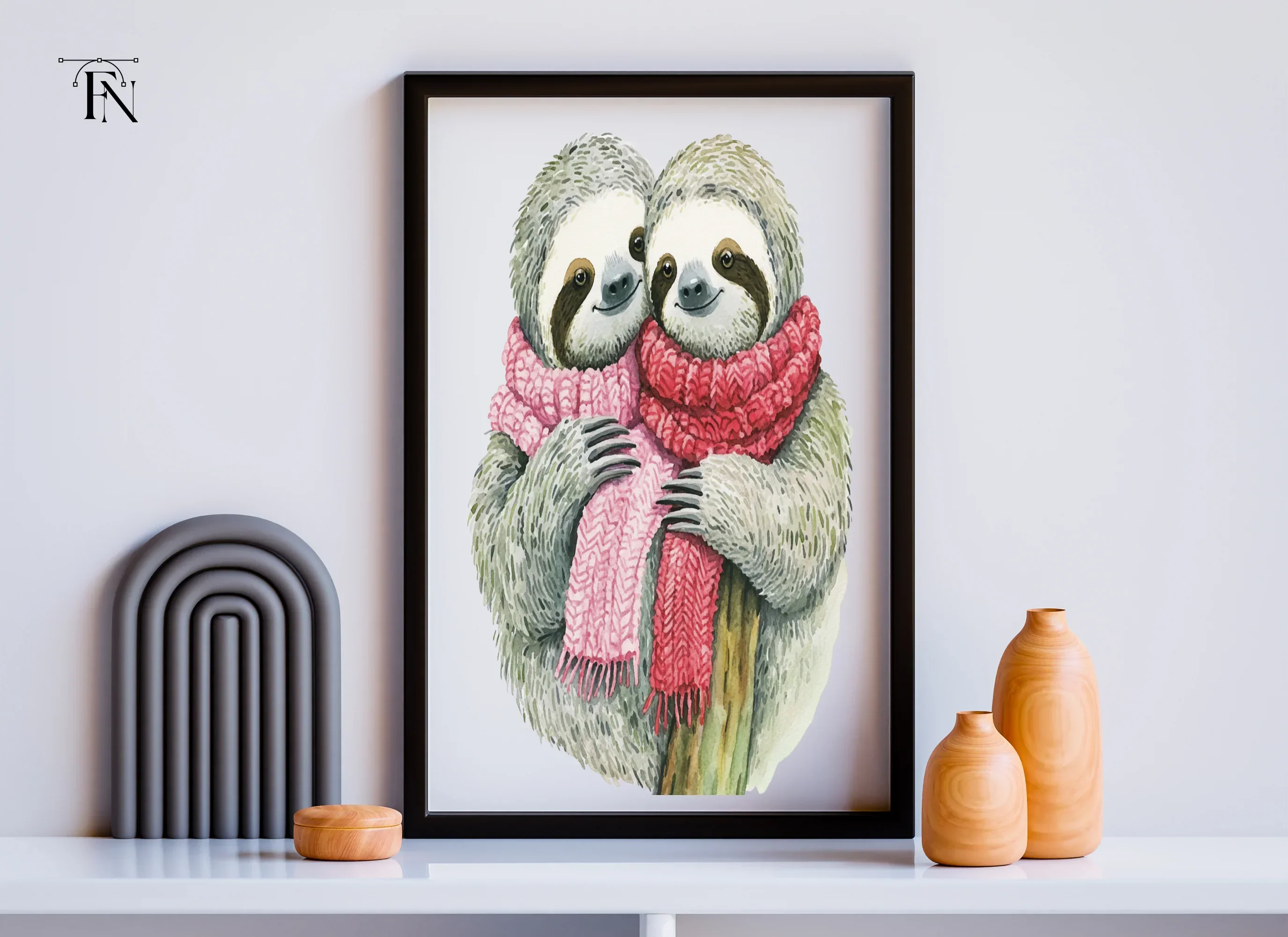 Cute Sloth Couple in Winter Scarves Clipart Bundle - Image 6