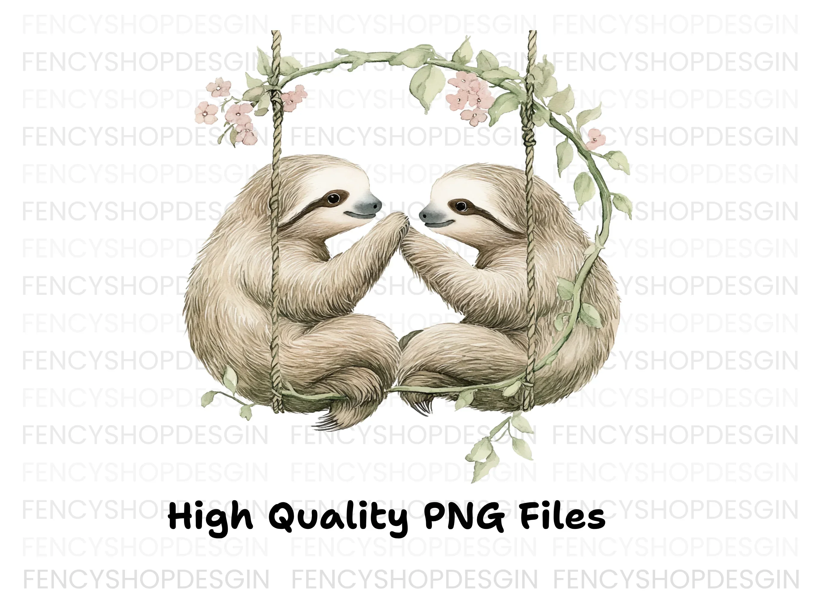 Cute Sloth Couple on Swings Clipart Bundle - Image 2