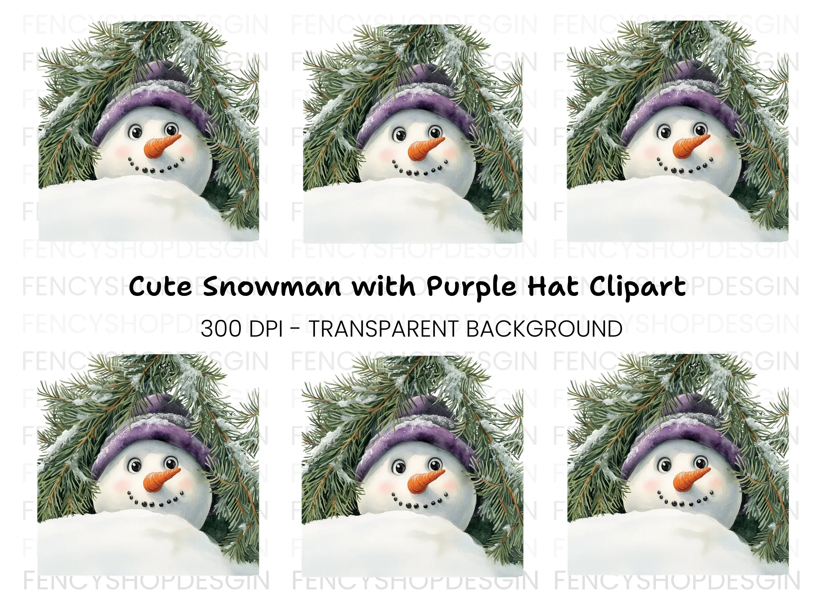 Cute Snowman Peeking Winter Clipart Bundle