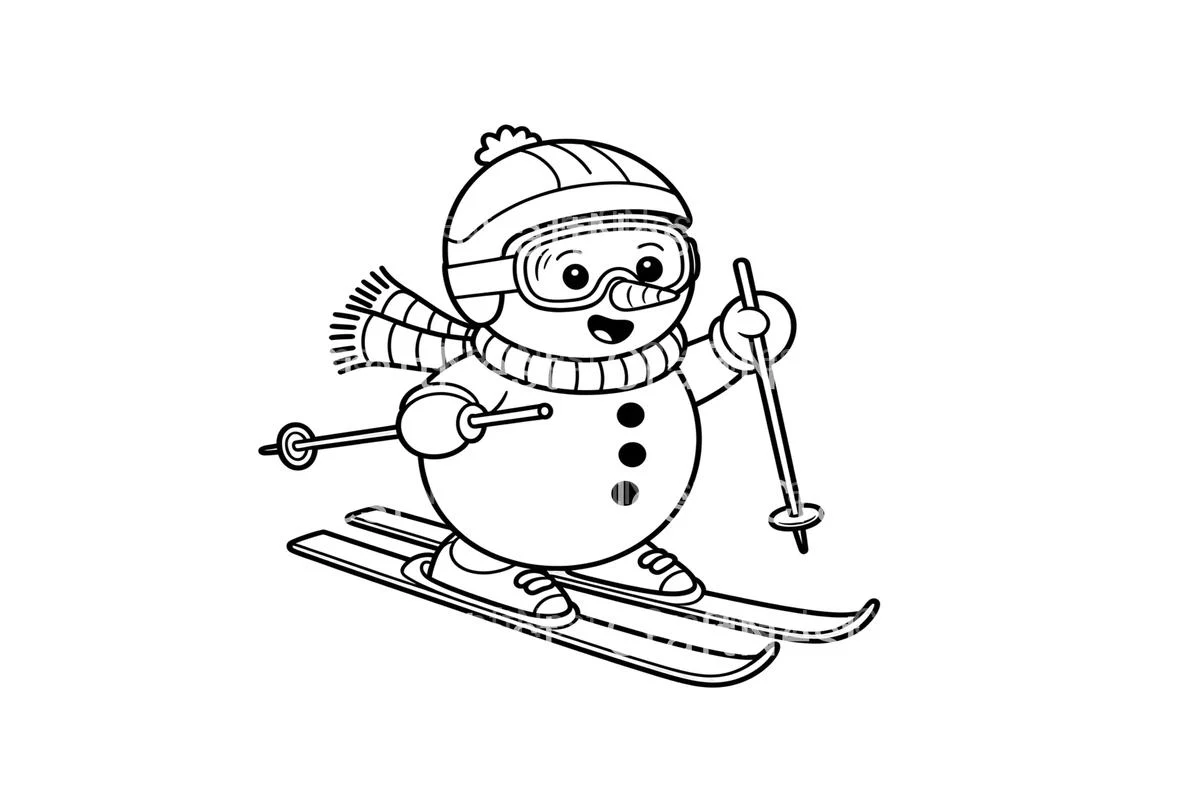 Cute Snowman Skiing Coloring Books - Image 2