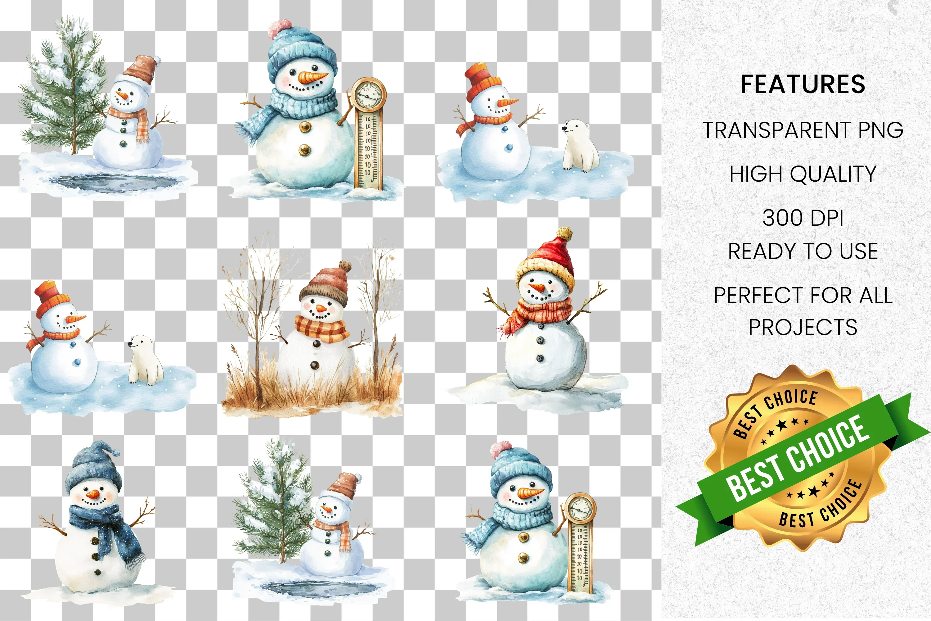 Cute Snowman Winter Clipart Bundle - Image 8