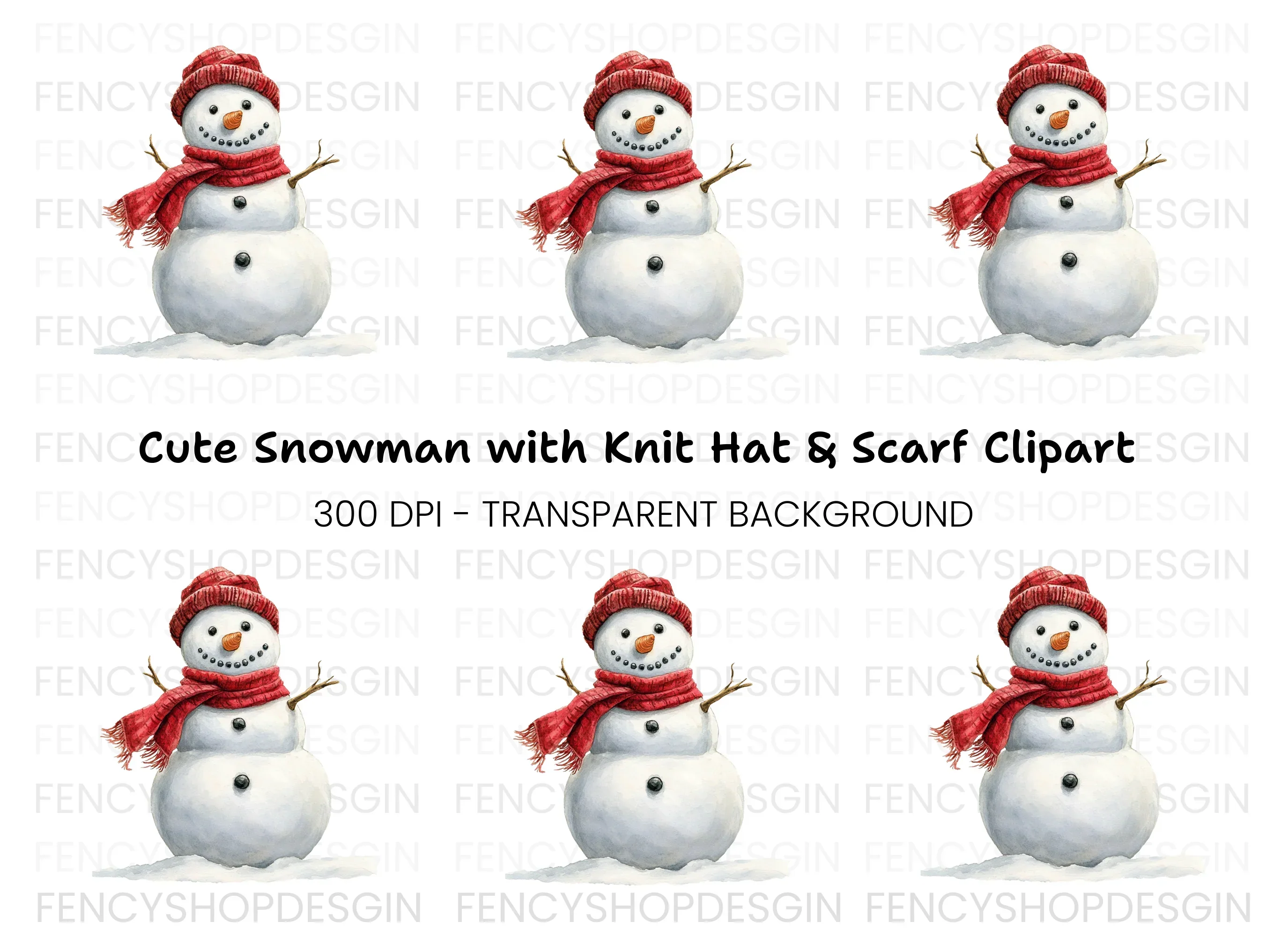 Cute Snowman with Beanie and Scarf Clipart Bundle