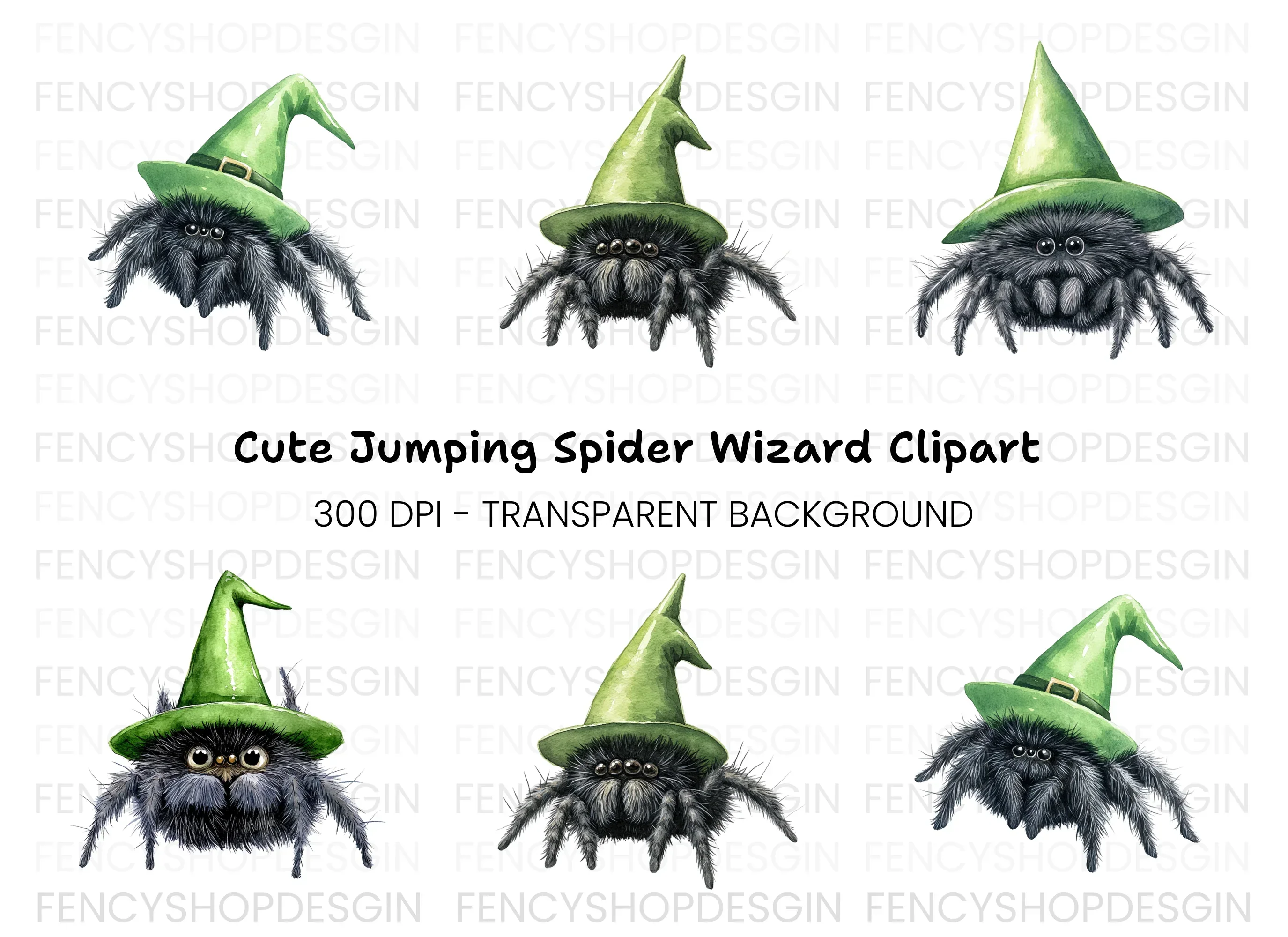 Cute Spider Witch Hat Halloween Clipart Bundle