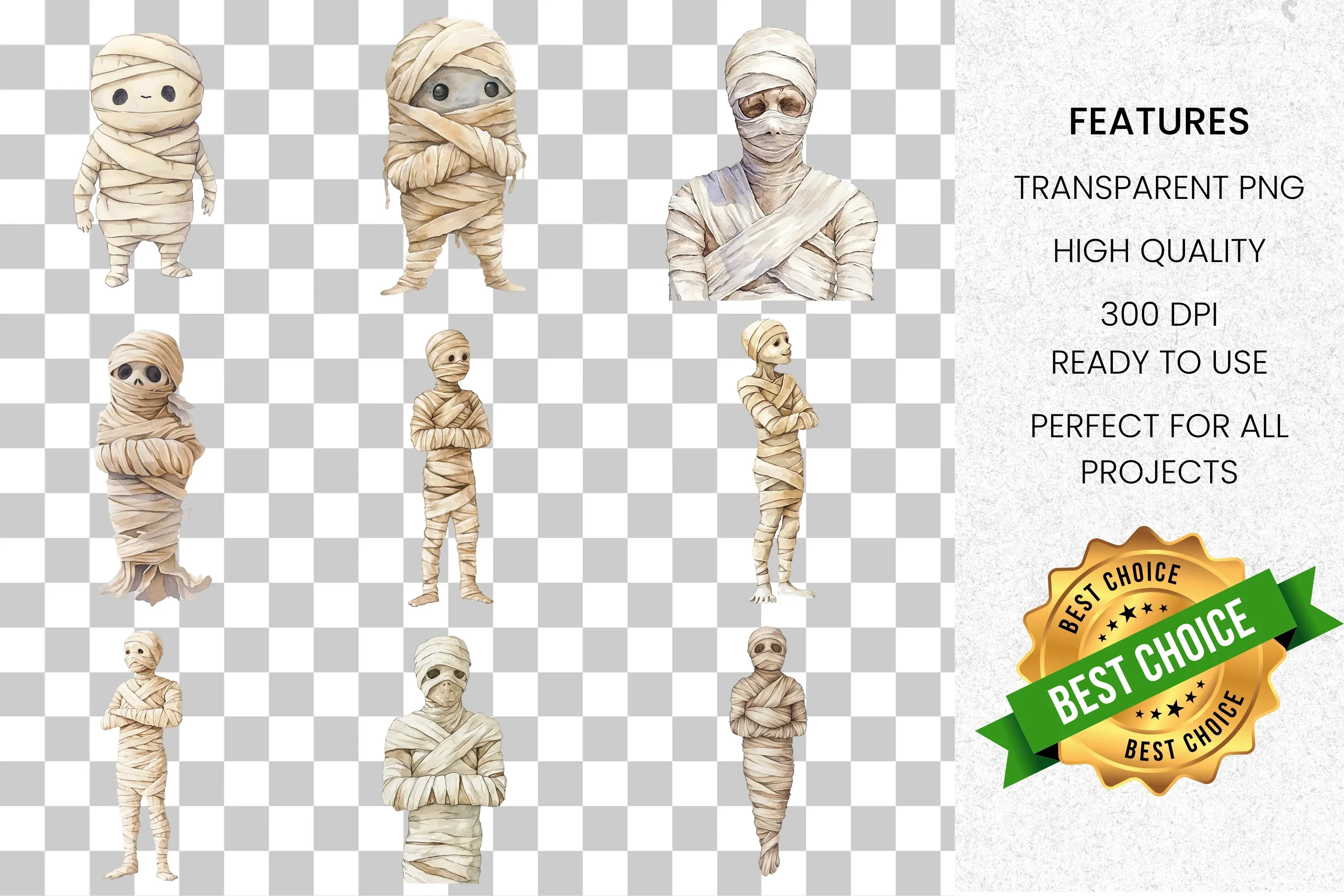 Cute Spooky Mummy Clipart Bundle - Image 3
