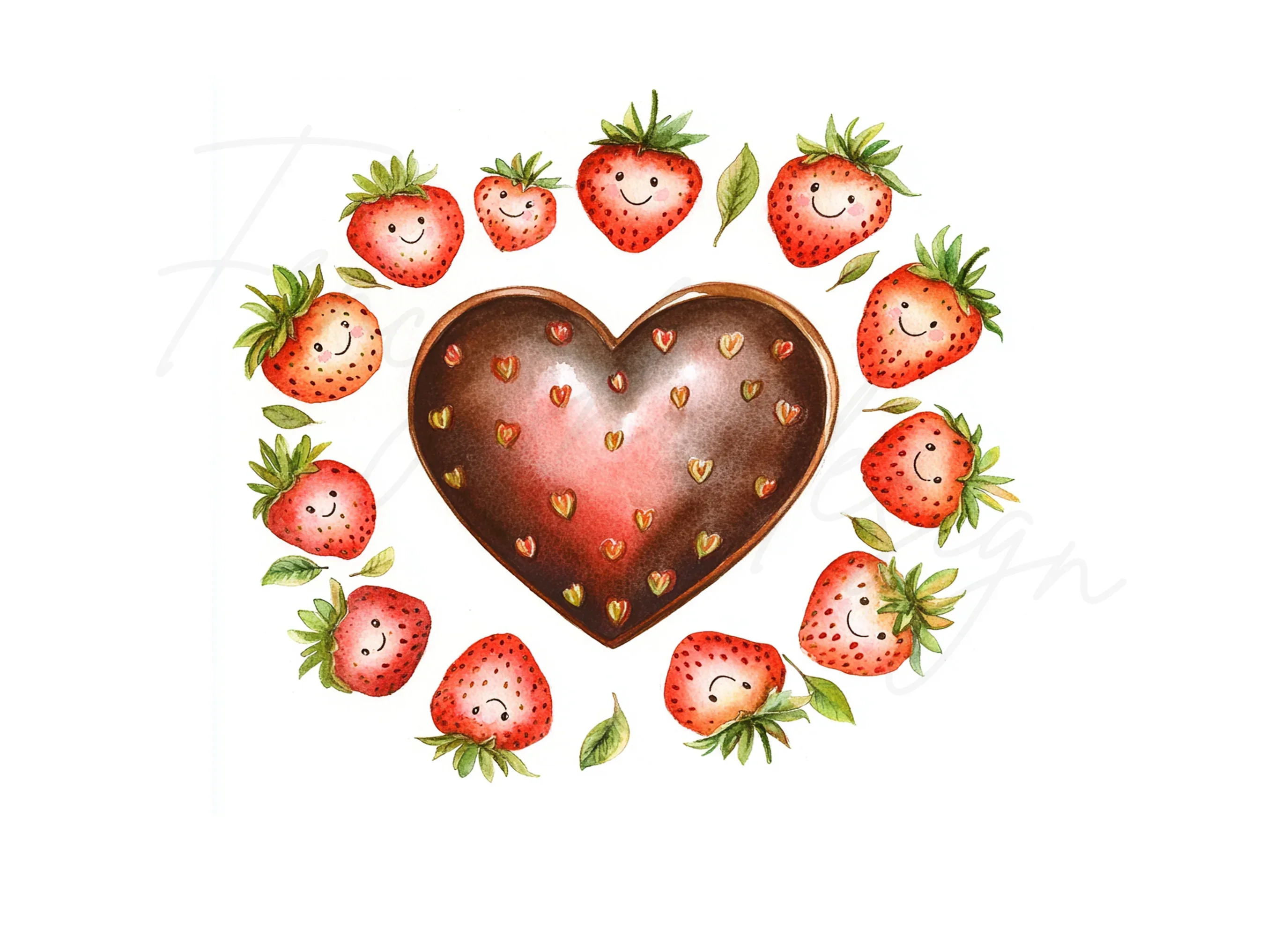 Cute Strawberry Chocolate Heart Clipart Bundle - Image 2