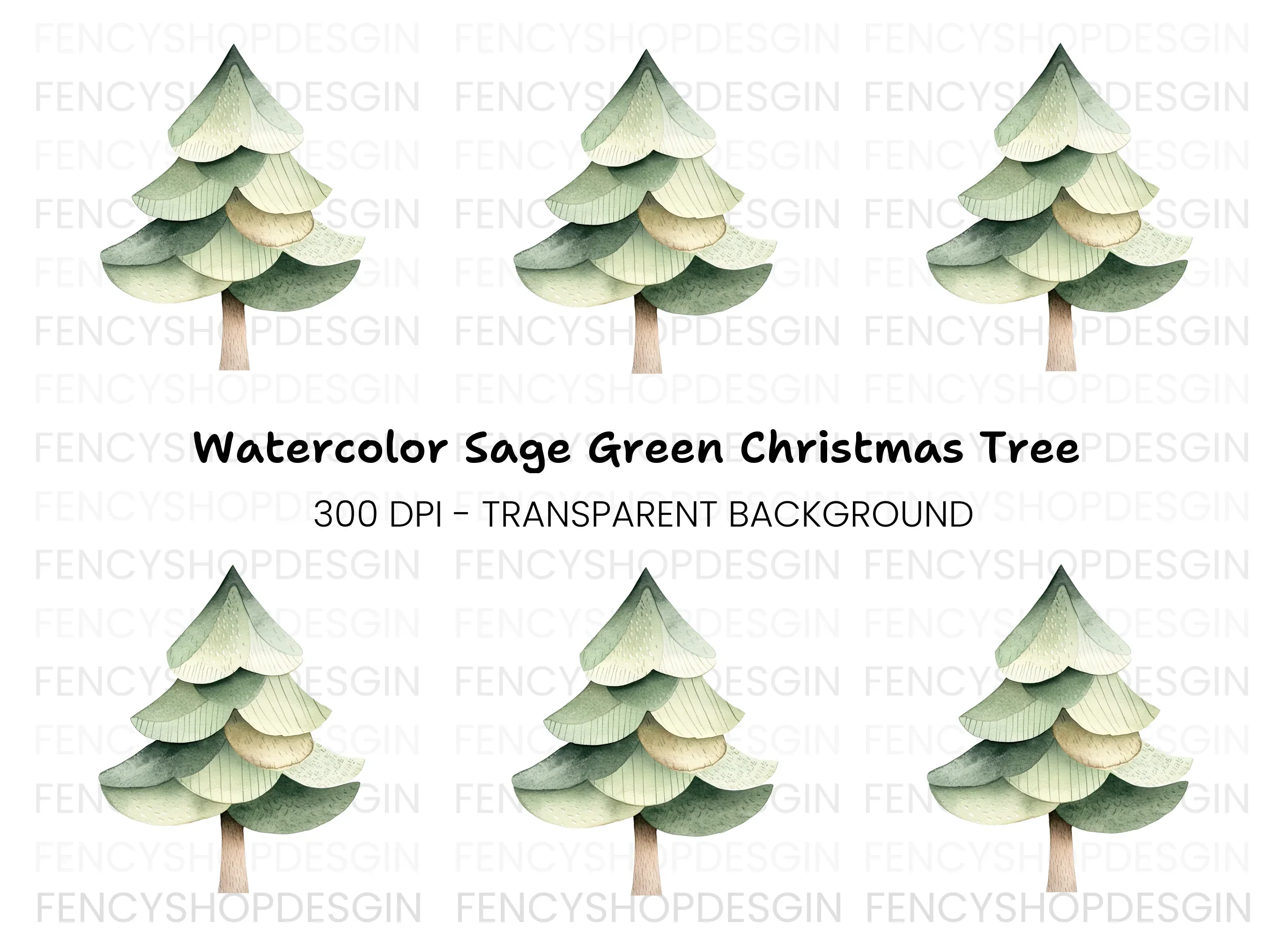 Cute Stylized Pine Tree Clipart Bundle