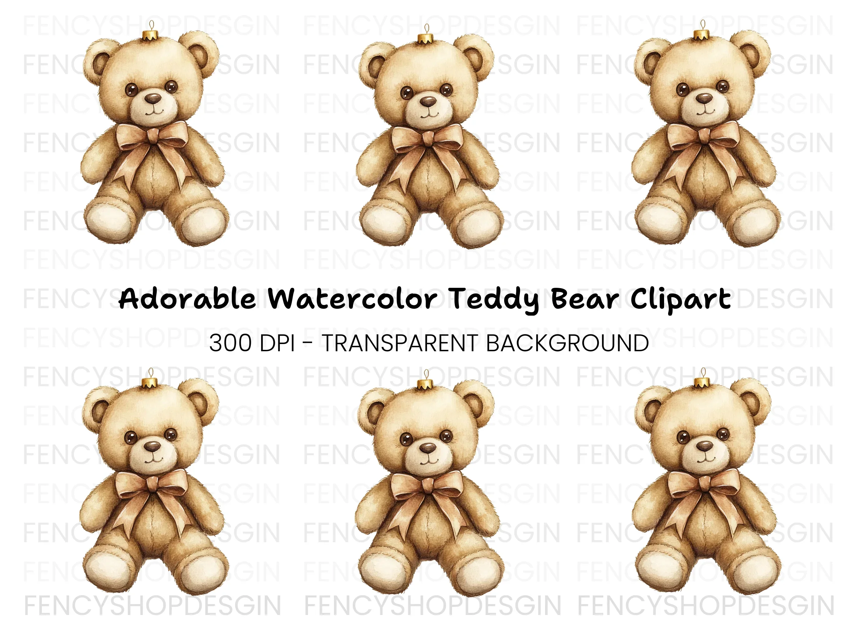 Cute Teddy Bear Christmas Ornament Clipart Bundle