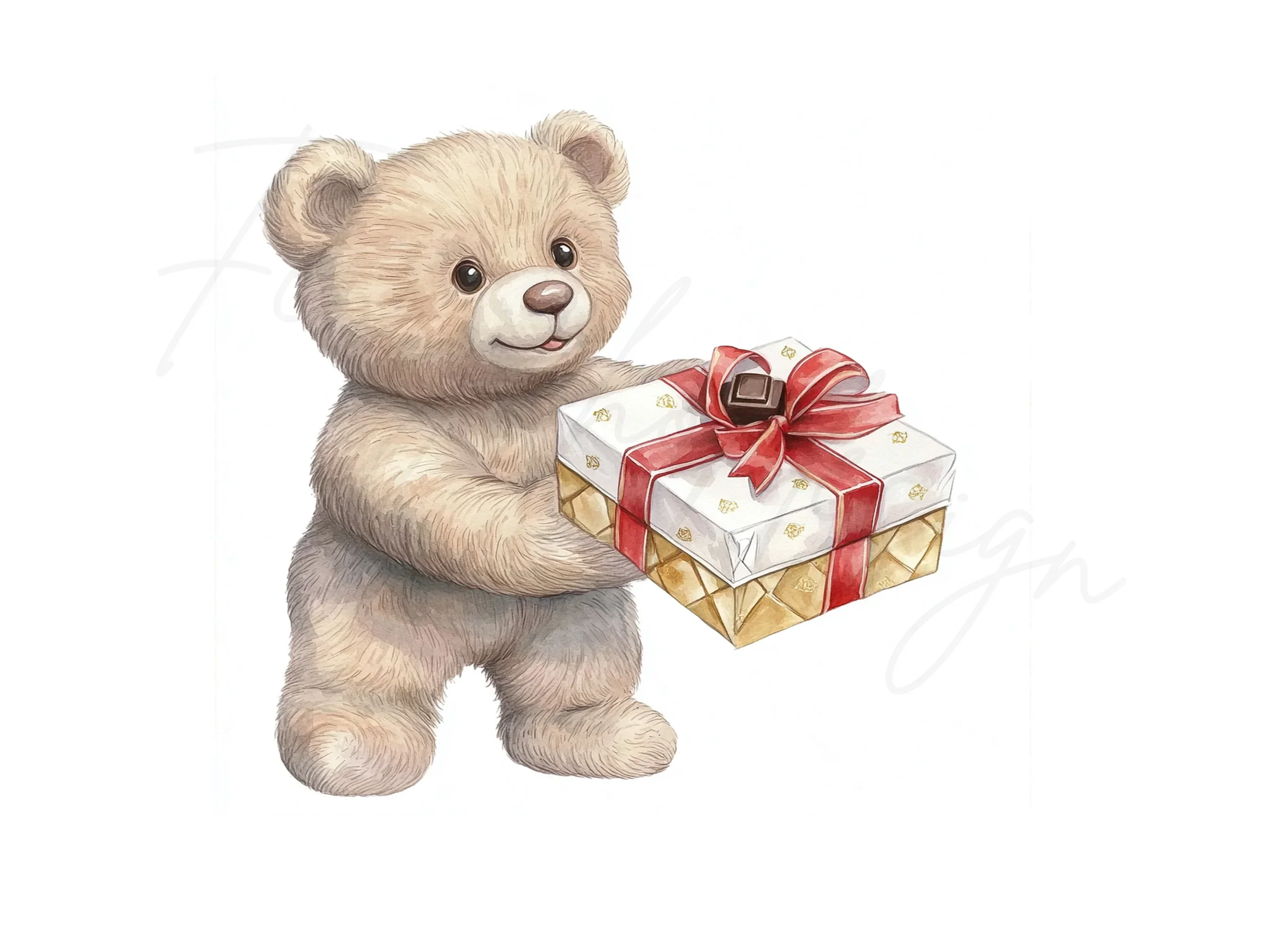Cute Teddy Bear Holding Gift Clipart Bundle - Image 3