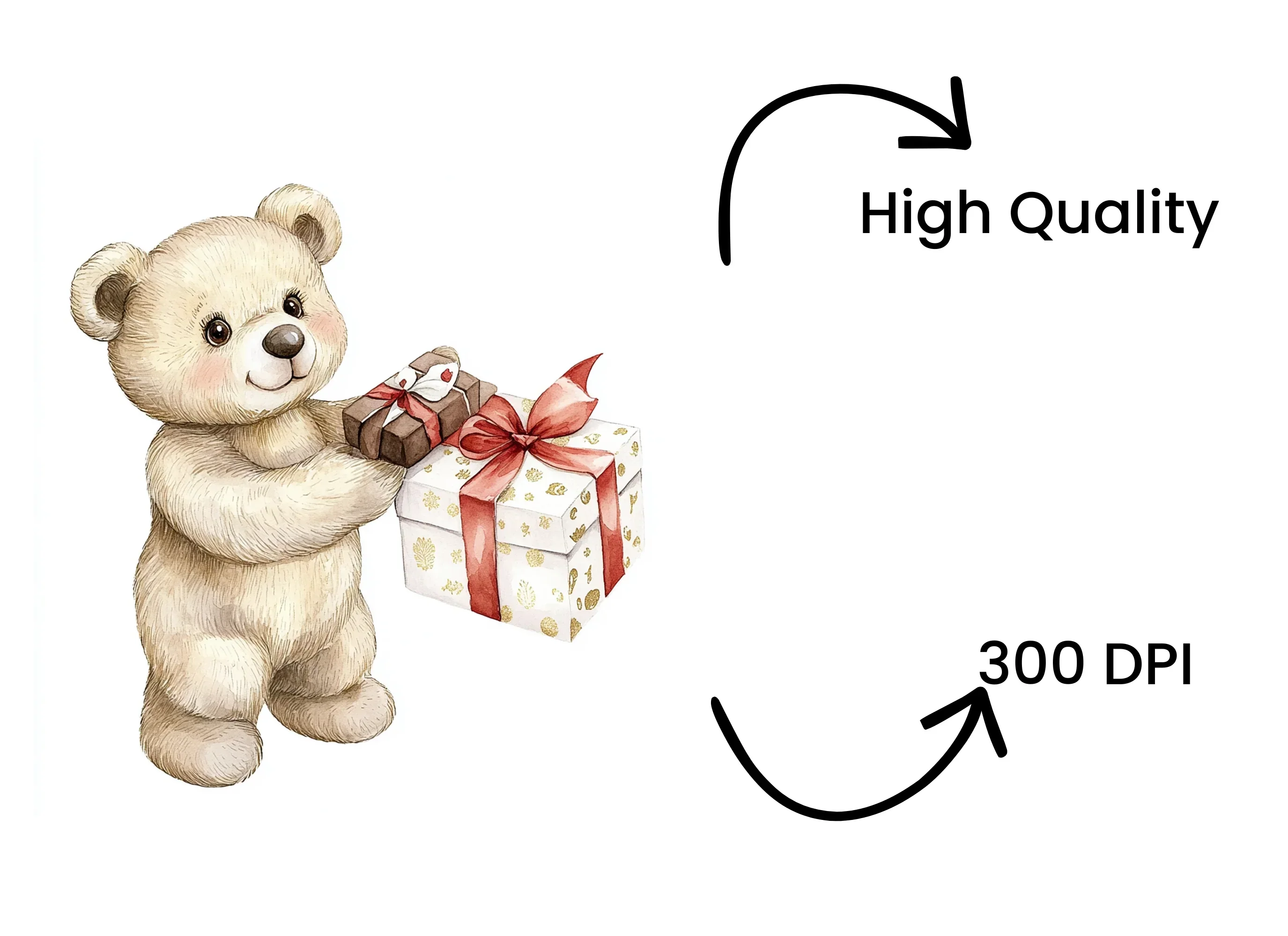 Cute Teddy Bear Holding Gift Clipart Bundle - Image 4