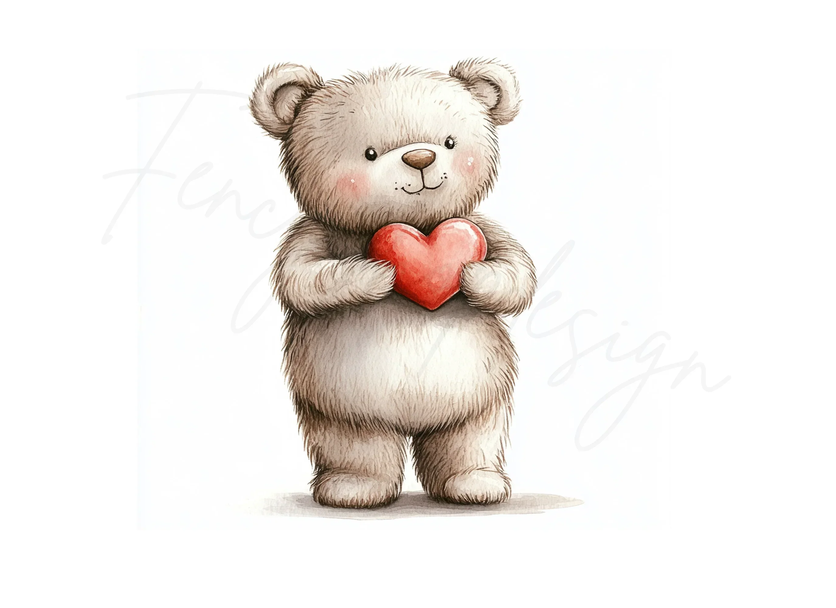 Cute Teddy Bear Holding Red Heart Clipart Bundle - Image 2