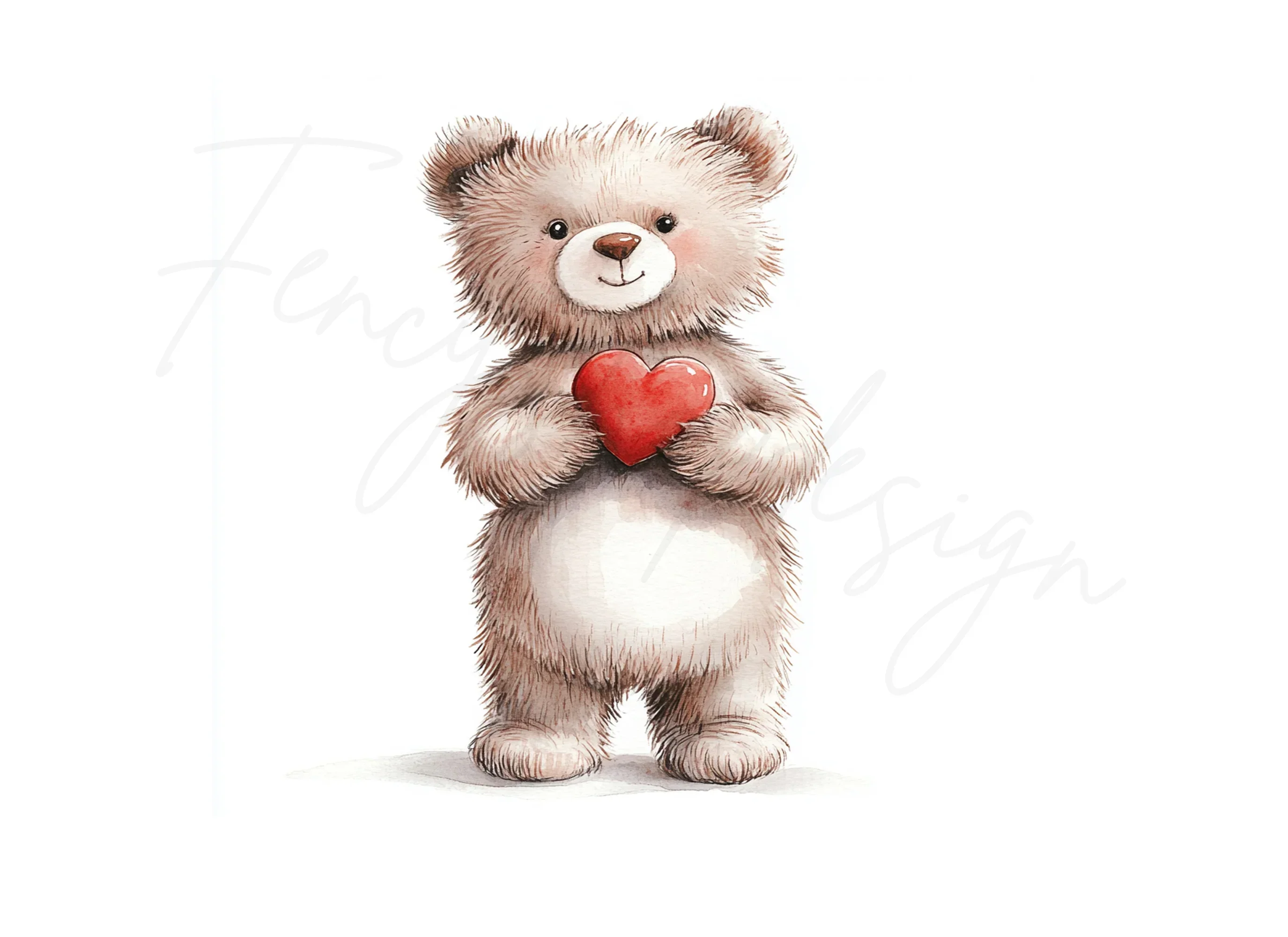 Cute Teddy Bear Holding Red Heart Clipart Bundle - Image 3