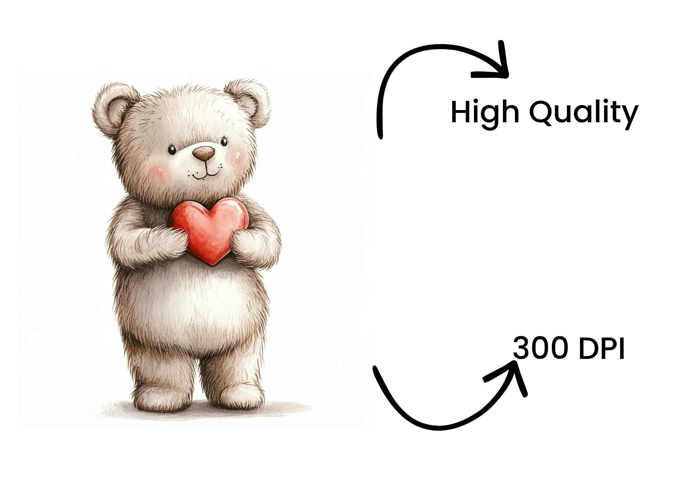 Cute Teddy Bear Holding Red Heart Clipart Bundle - Image 4