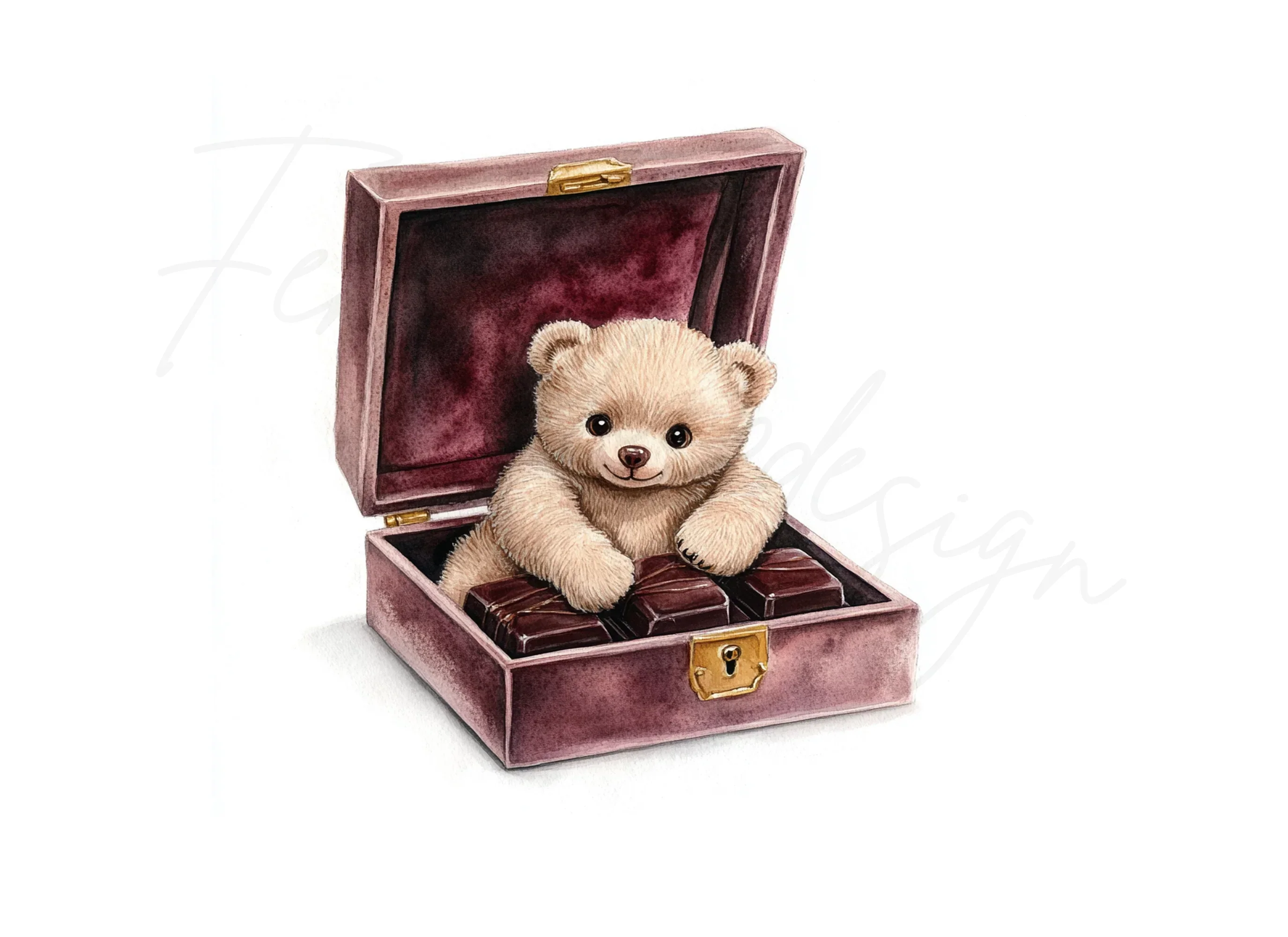 Cute Teddy Bear in Velvet Chocolate Box Clipart Bundle - Image 2