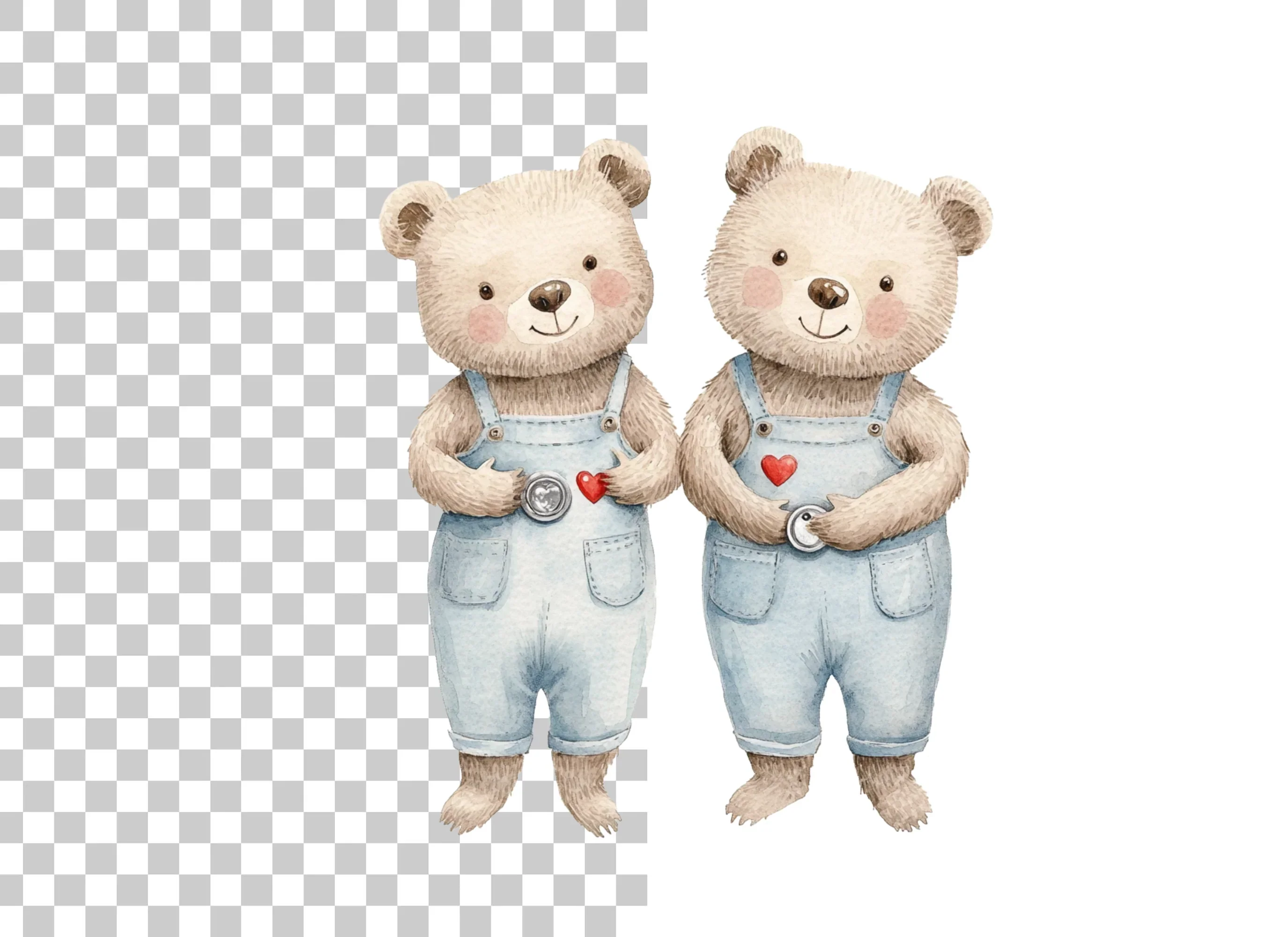 Cute Teddy Bear Twins Clipart Bundle - Image 2