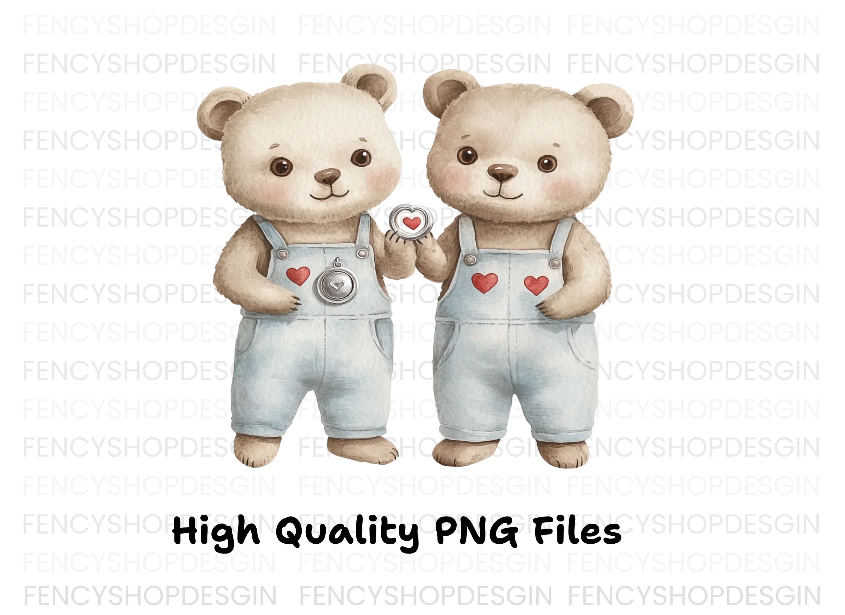 Cute Teddy Bear Twins Clipart Bundle - Image 3