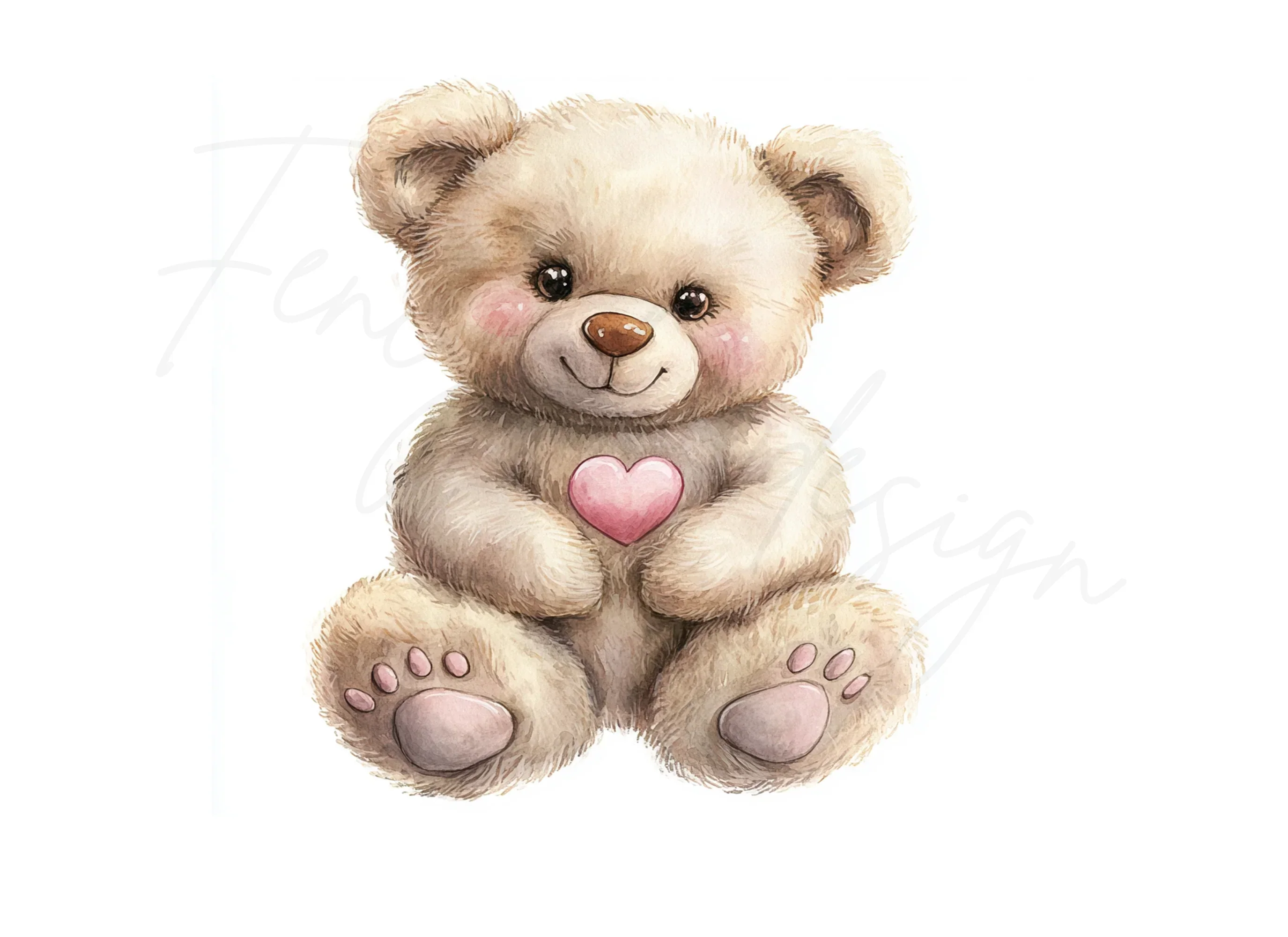 Cute Teddy Bear with Pink Heart Clipart Bundle - Image 2