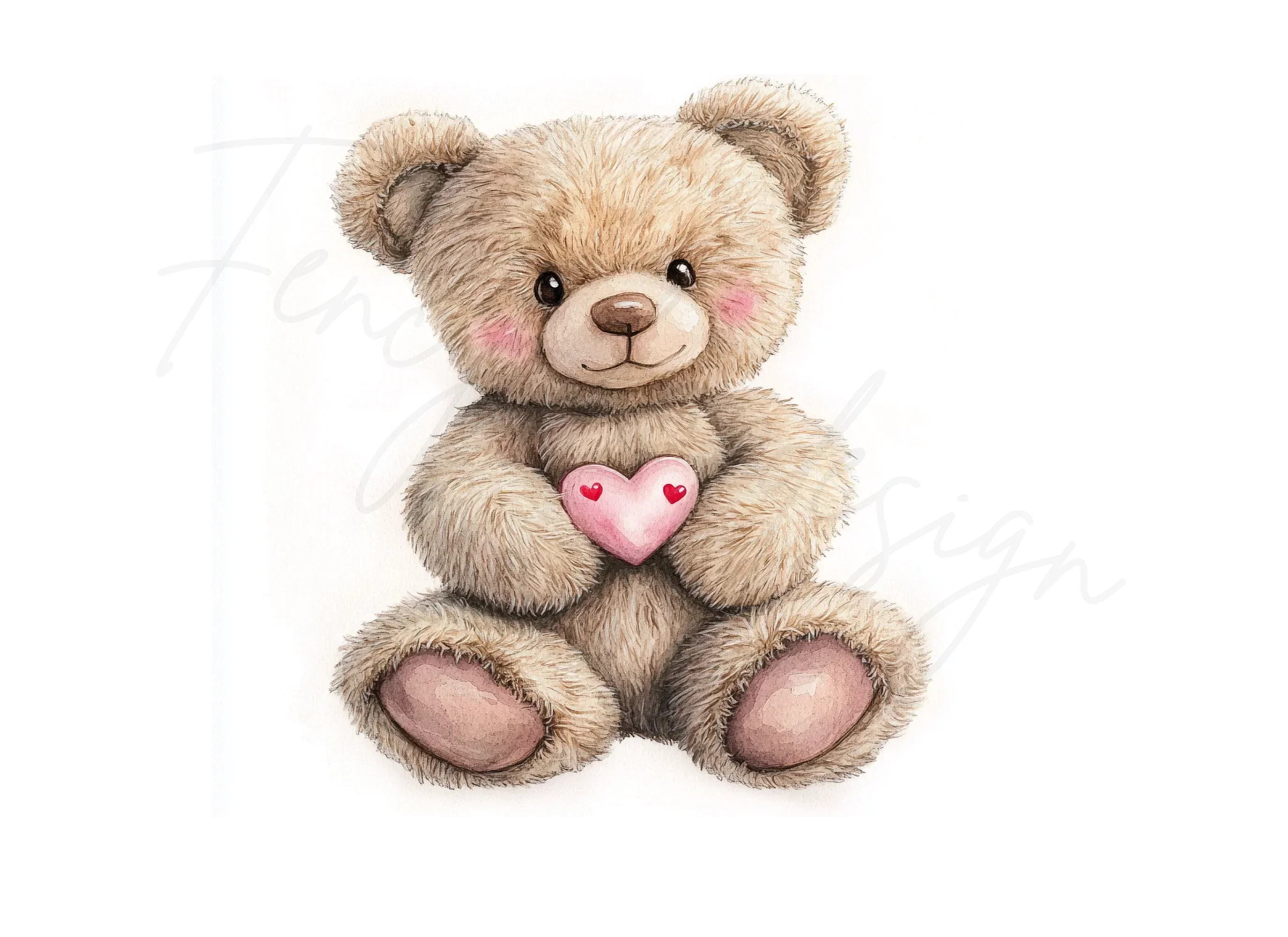 Cute Teddy Bear with Pink Heart Clipart Bundle - Image 3