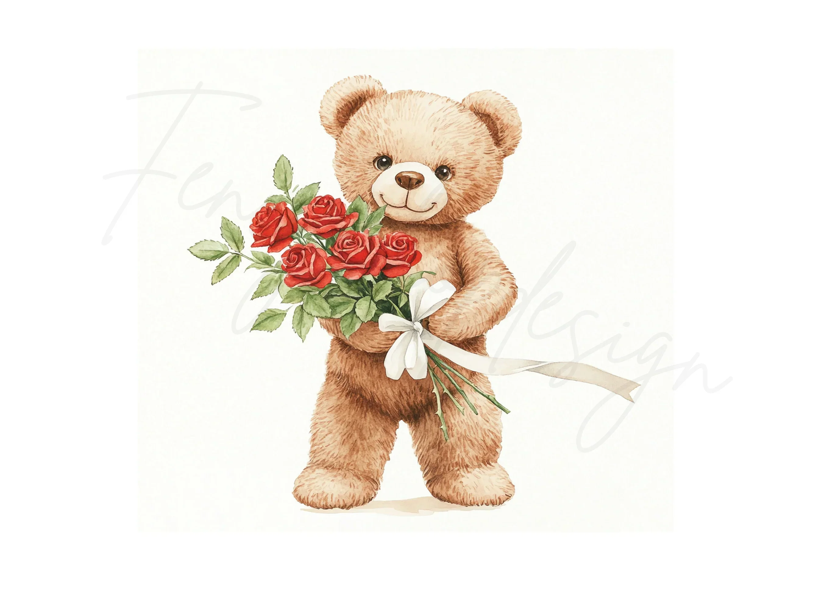 Cute Teddy Bear with Red Roses Clipart Bundle - Image 2