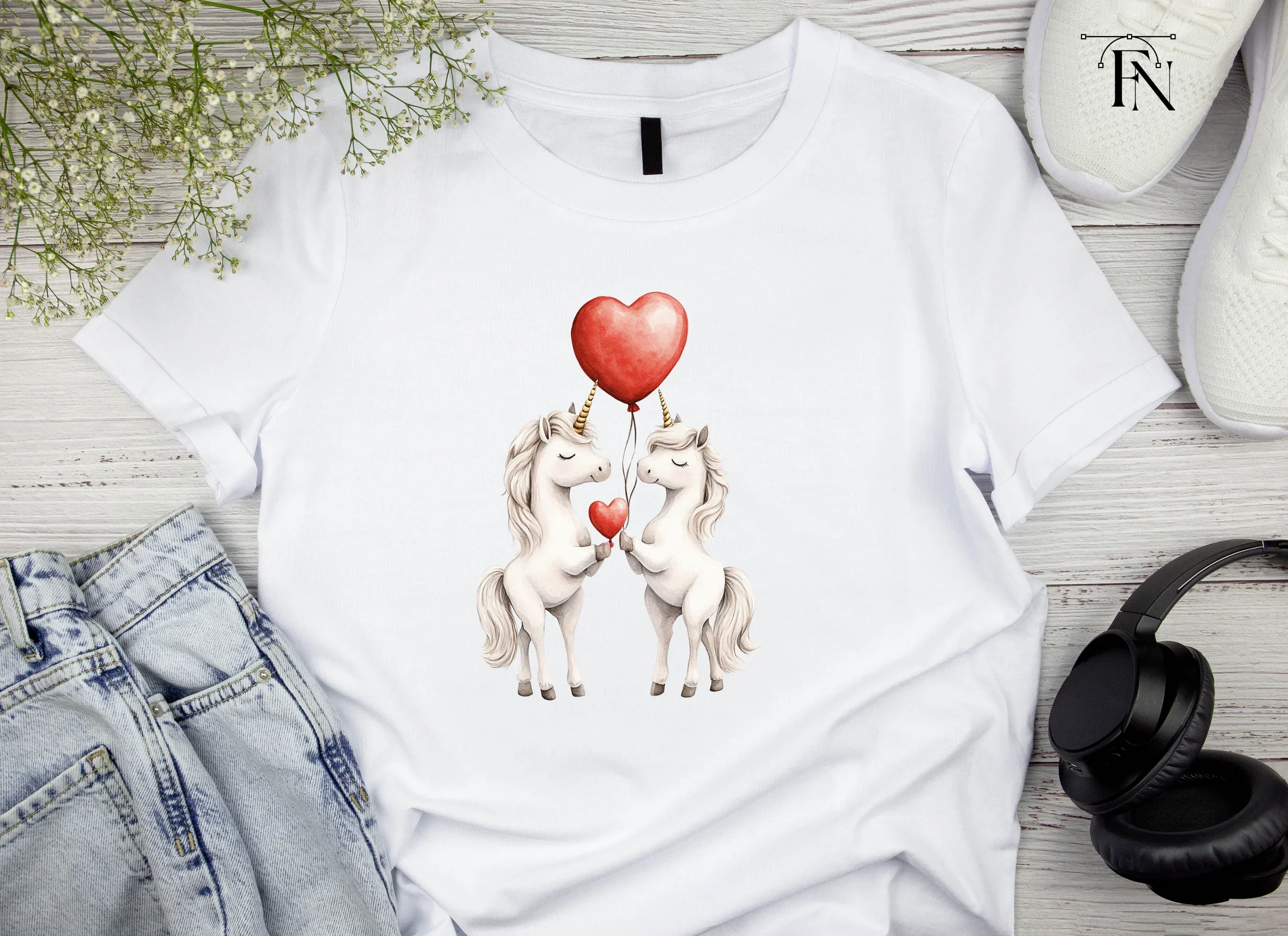 Cute Unicorns with Heart Balloons Clipart Bundle - Image 3