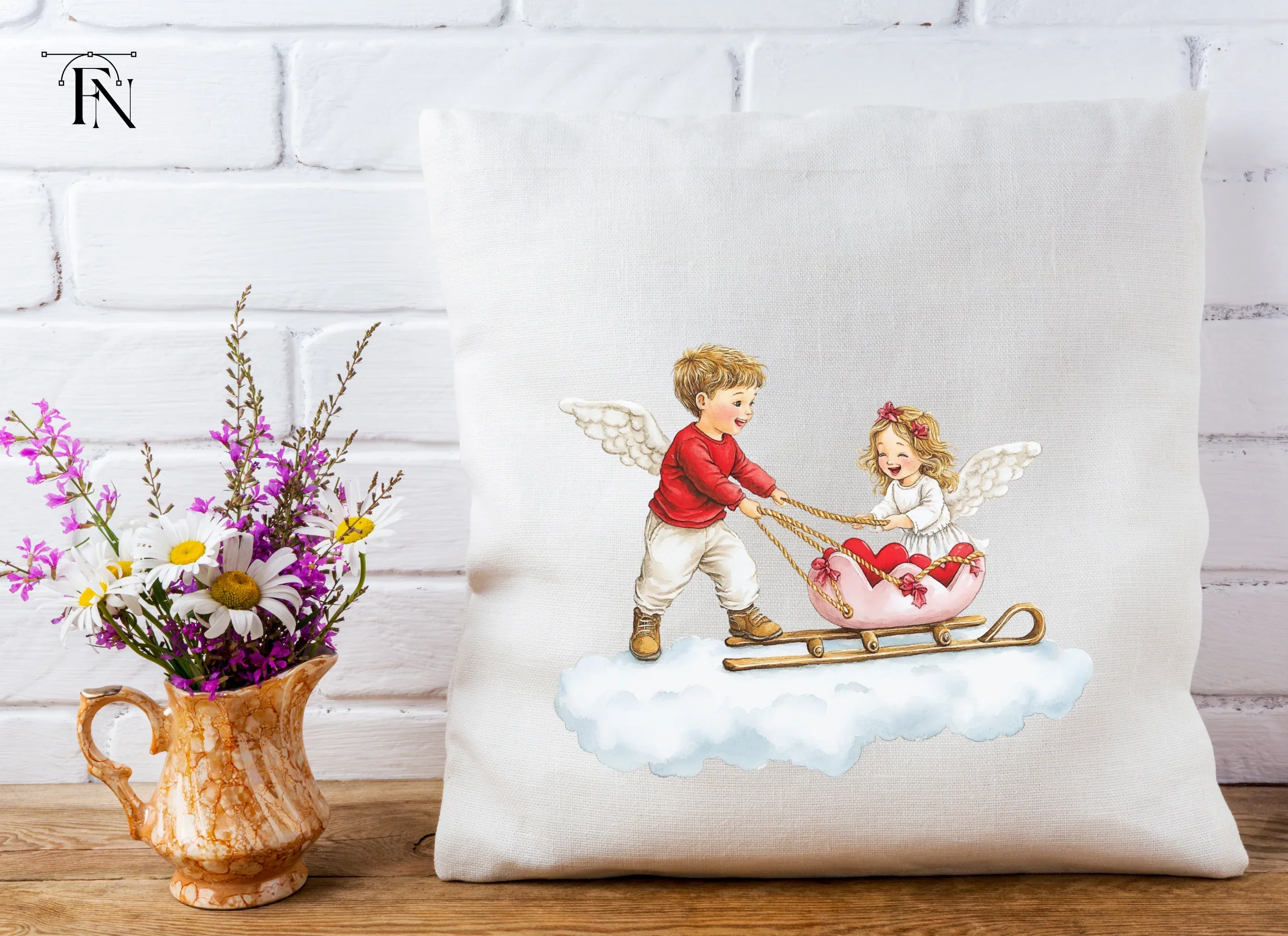 Cute Valentine Angels Sleigh Clipart Bundle - Image 4