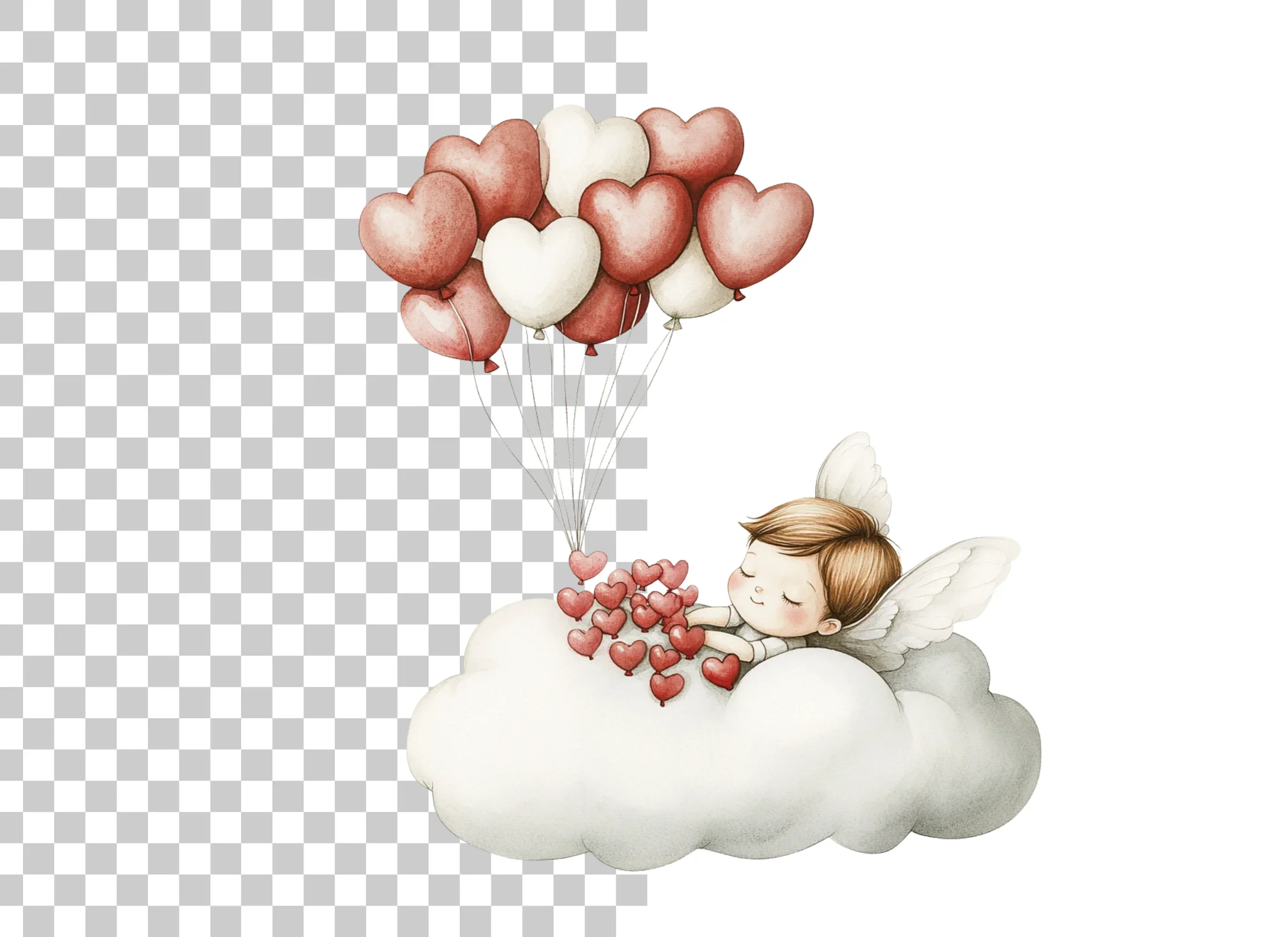 Cute Valentine Cupid with Heart Balloons Clipart Bundle - Image 2