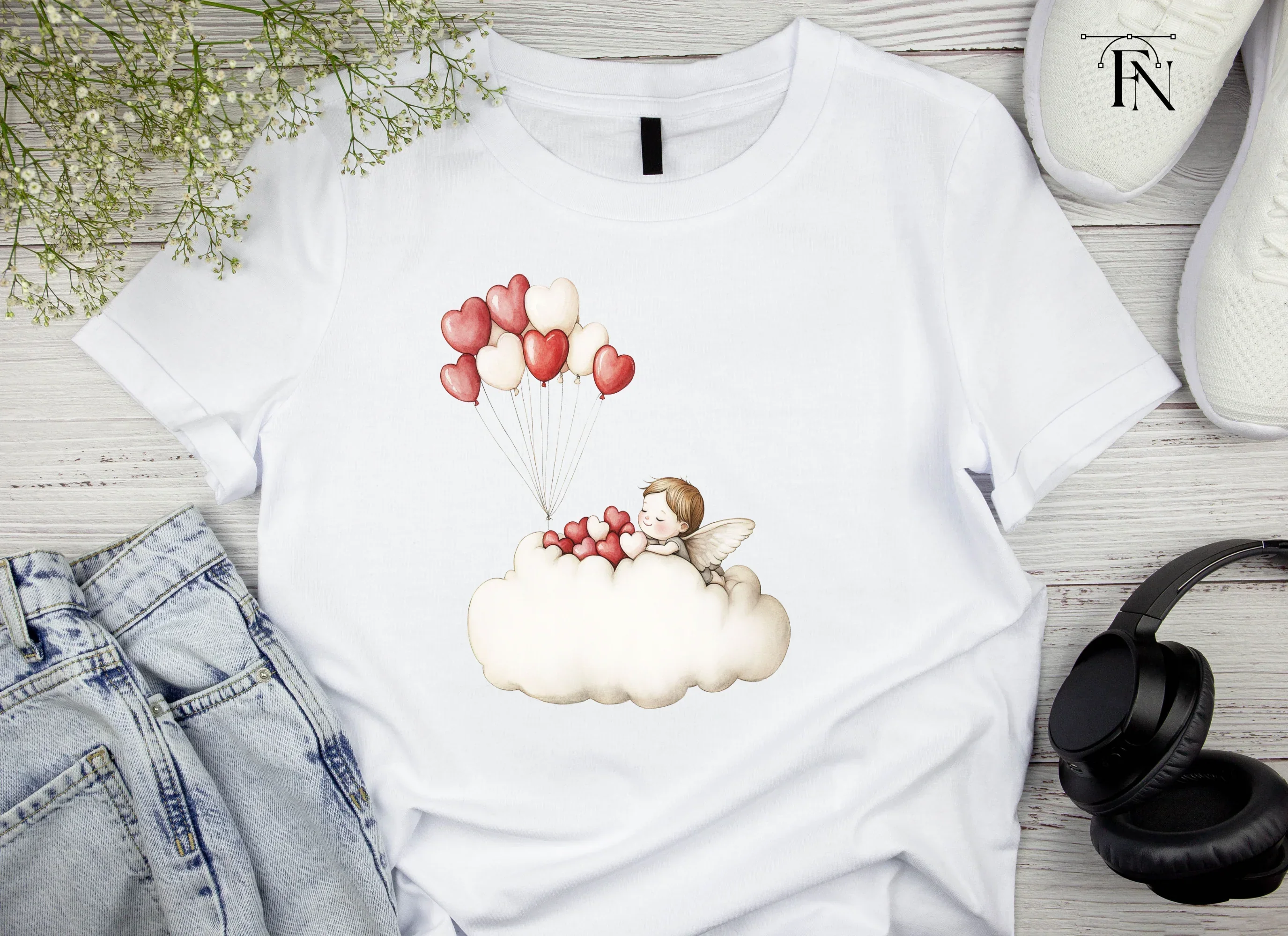 Cute Valentine Cupid with Heart Balloons Clipart Bundle - Image 4