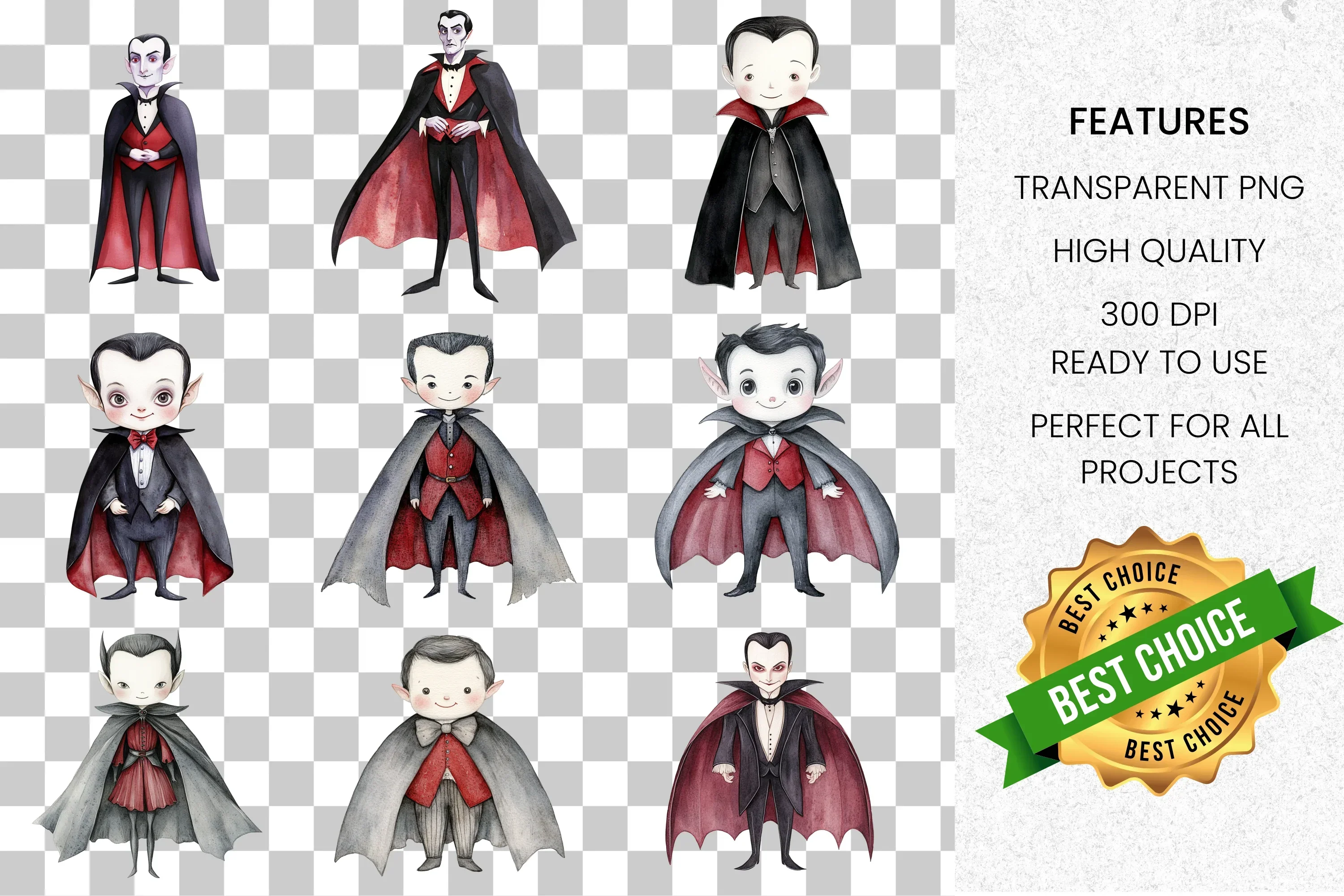 Cute Vampire Characters Clipart Bundle - Image 2
