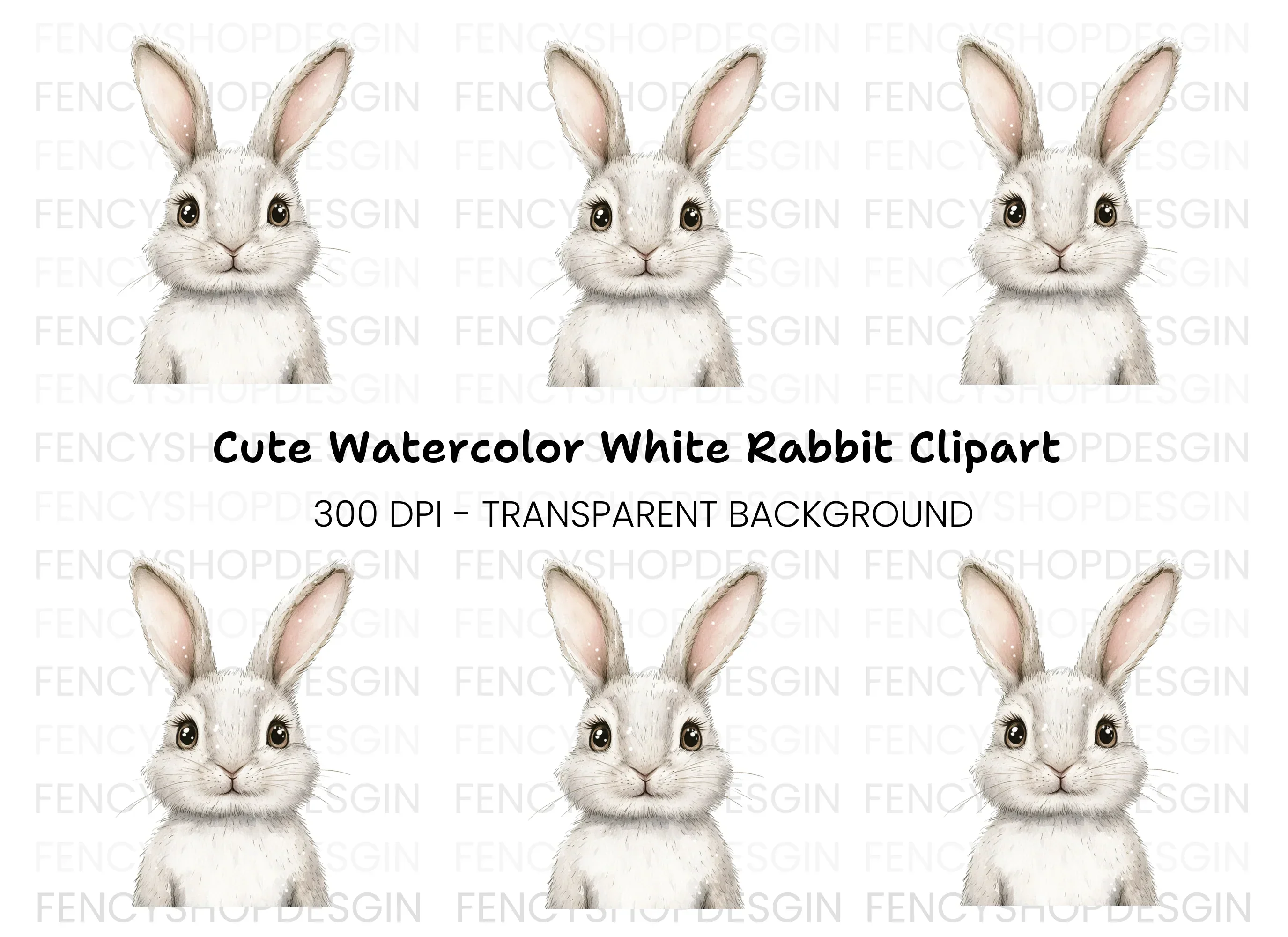 Cute White Bunny Clipart Bundle