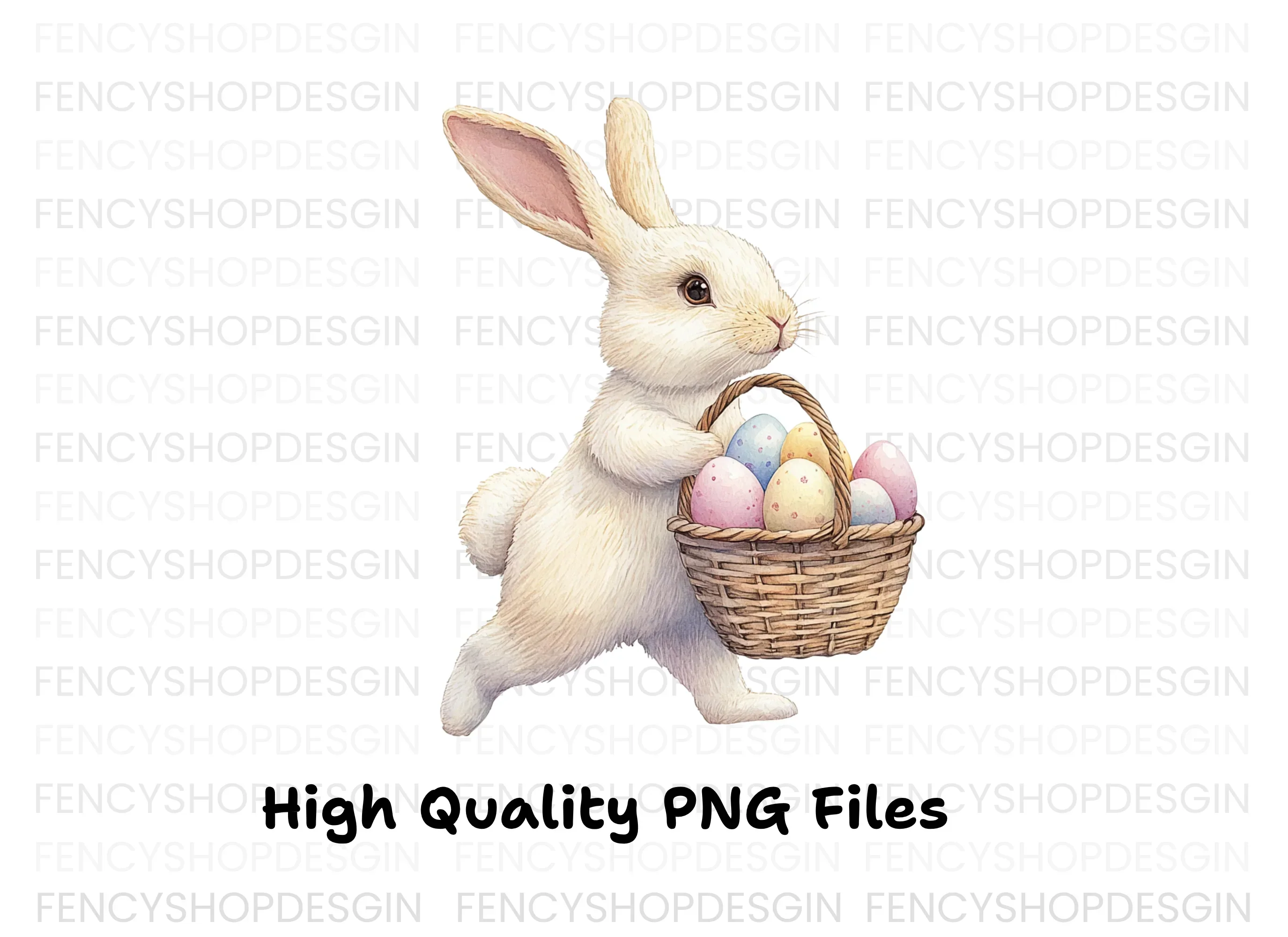 Cute White Easter Bunnies with Baskets Clipart Bundle - Image 3