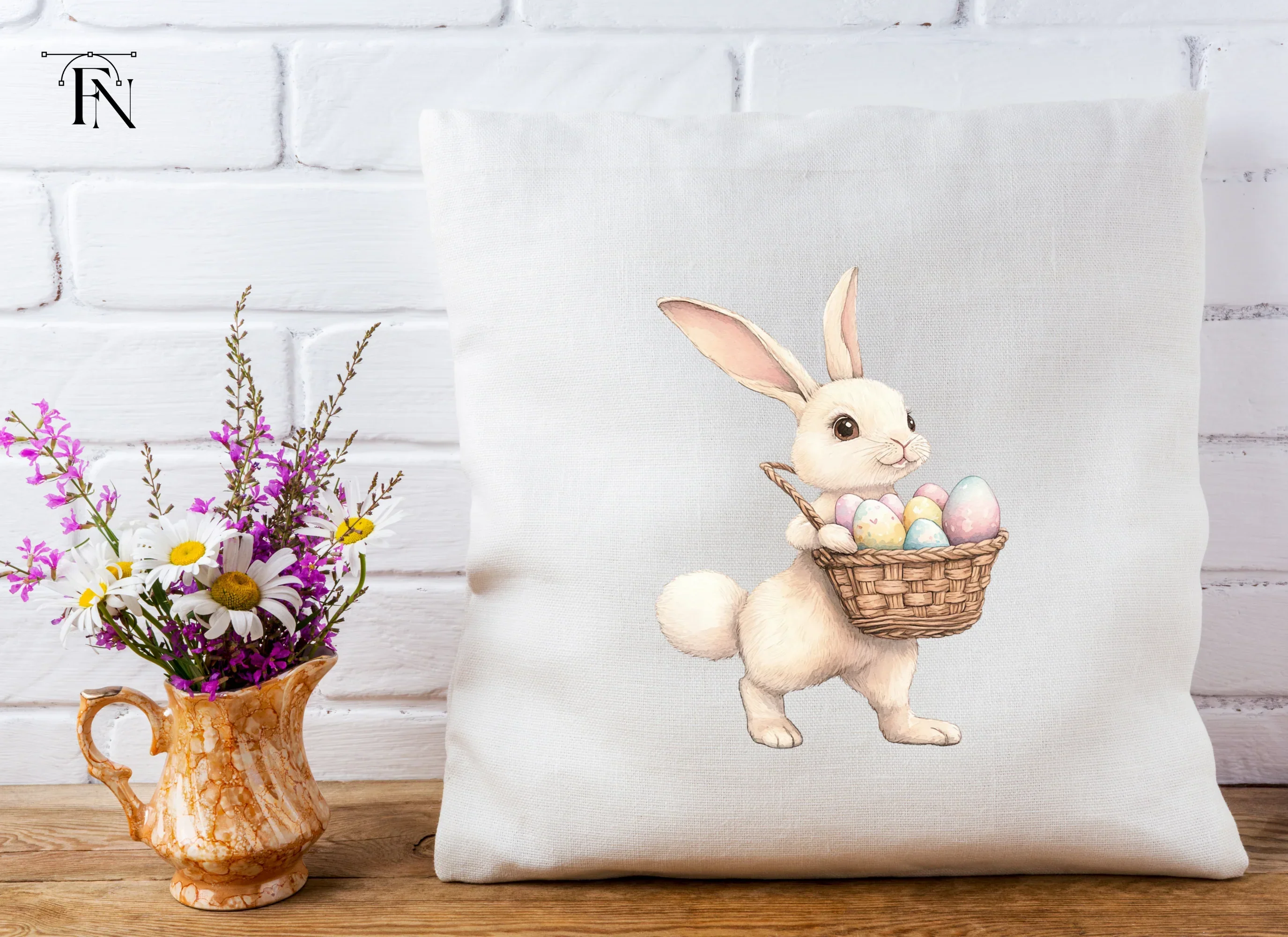 Cute White Easter Bunnies with Baskets Clipart Bundle - Image 5