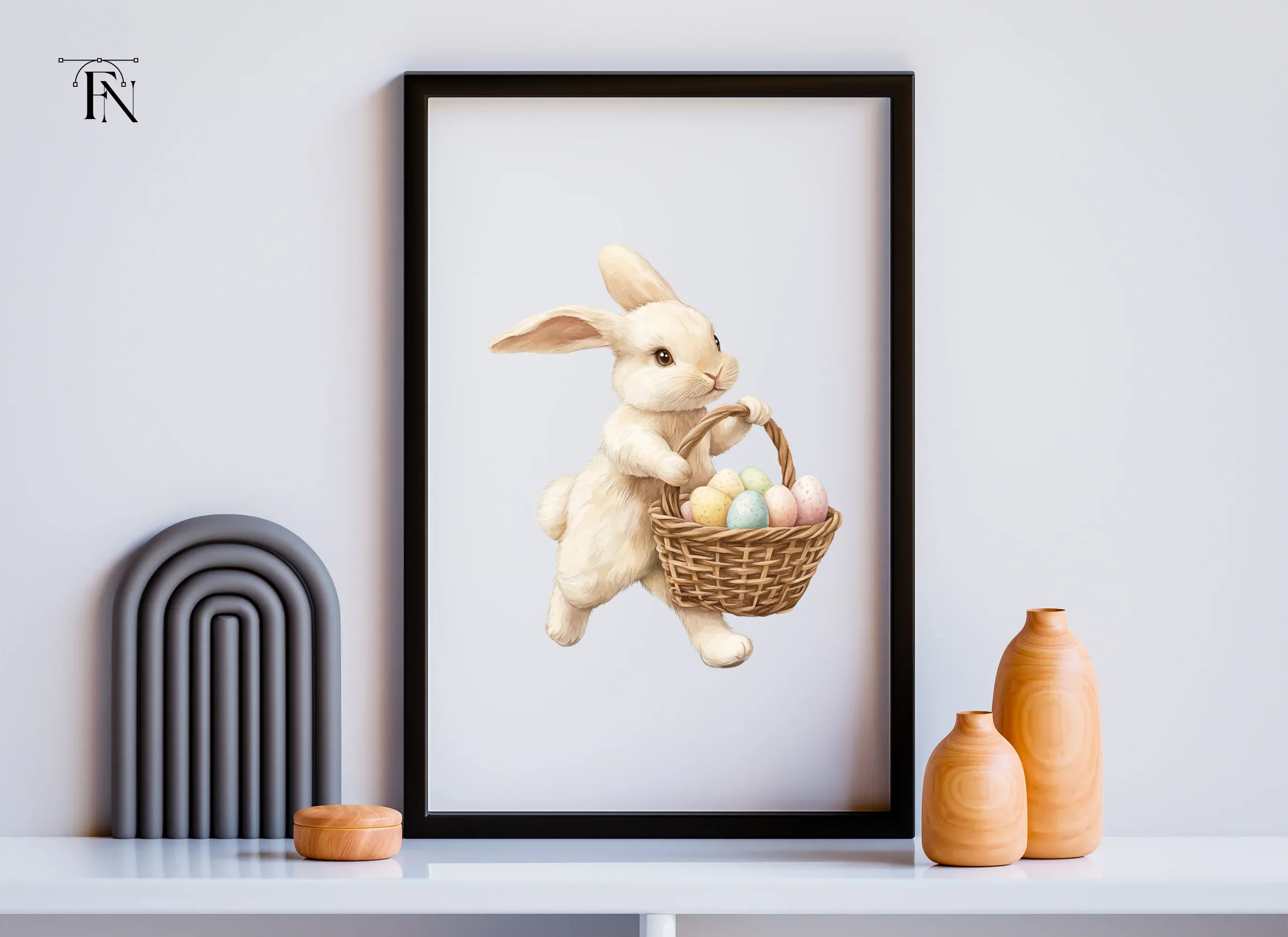 Cute White Easter Bunnies with Baskets Clipart Bundle - Image 6