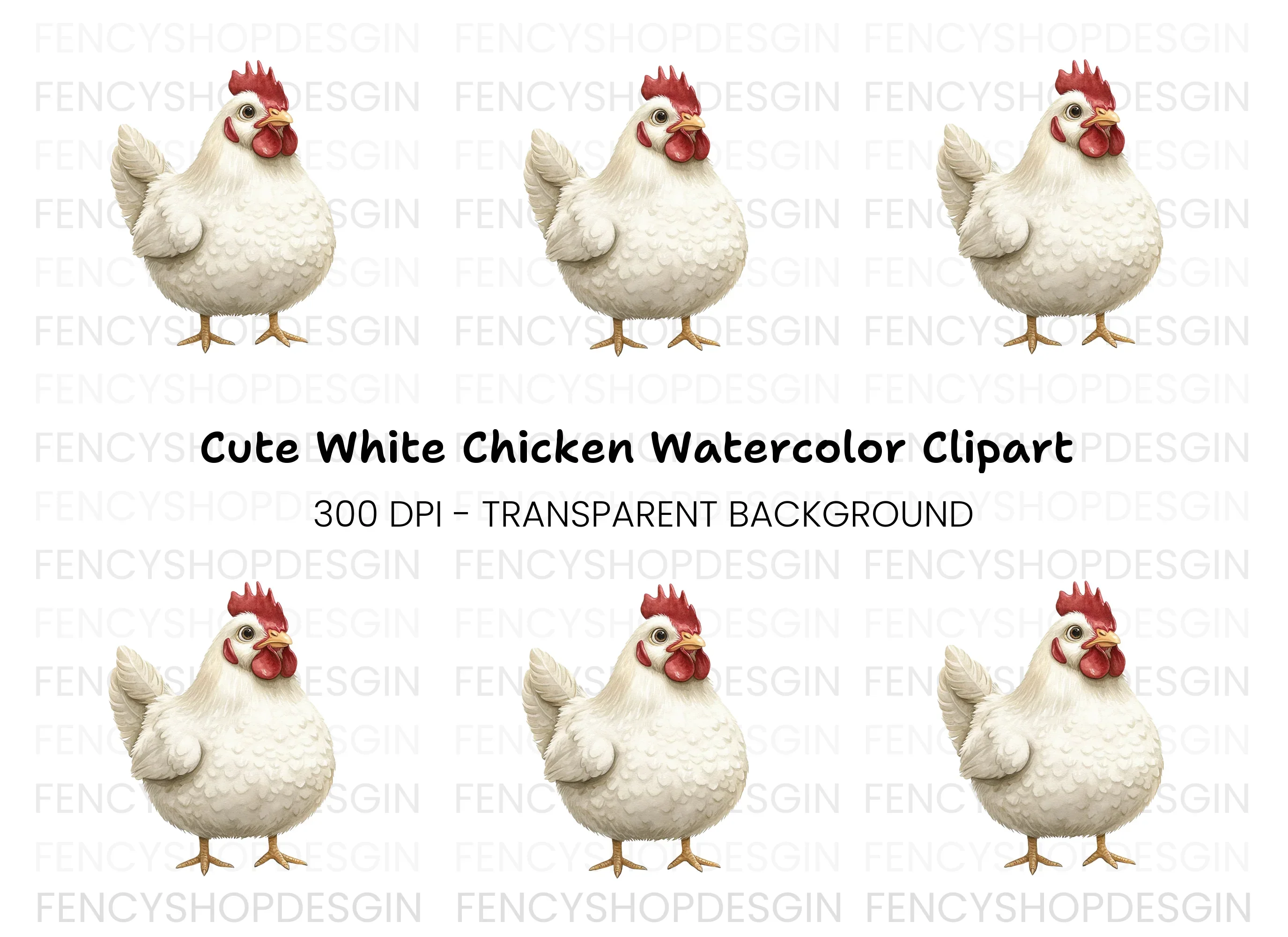 Cute White Hen Illustration Clipart Bundle