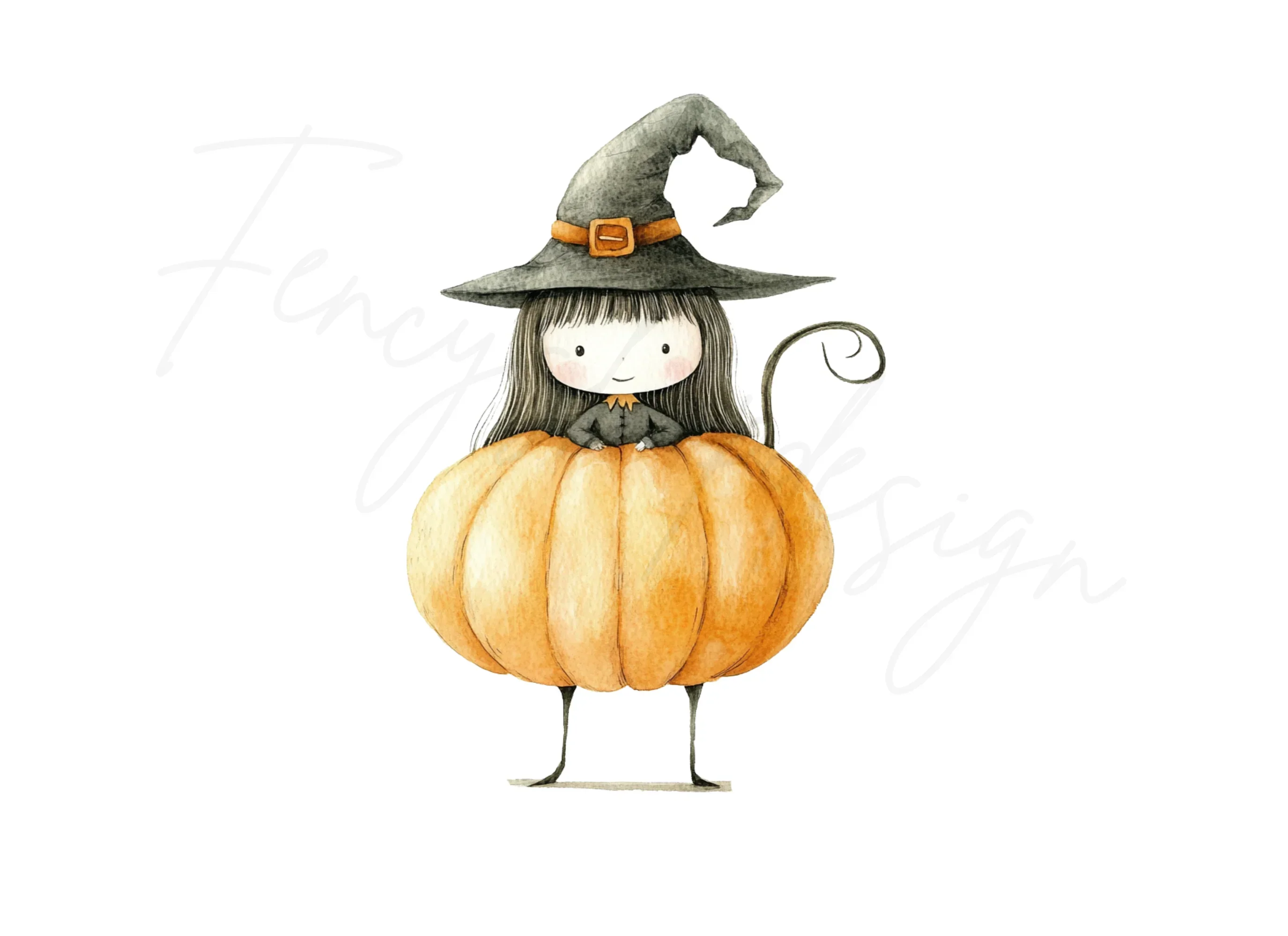 Cute Witch Girl in Pumpkin Clipart Bundle - Image 3