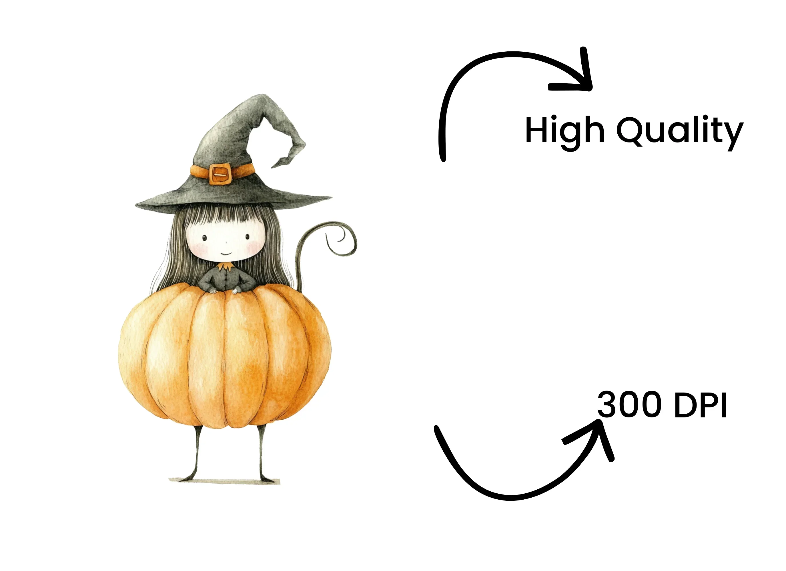 Cute Witch Girl in Pumpkin Clipart Bundle - Image 4