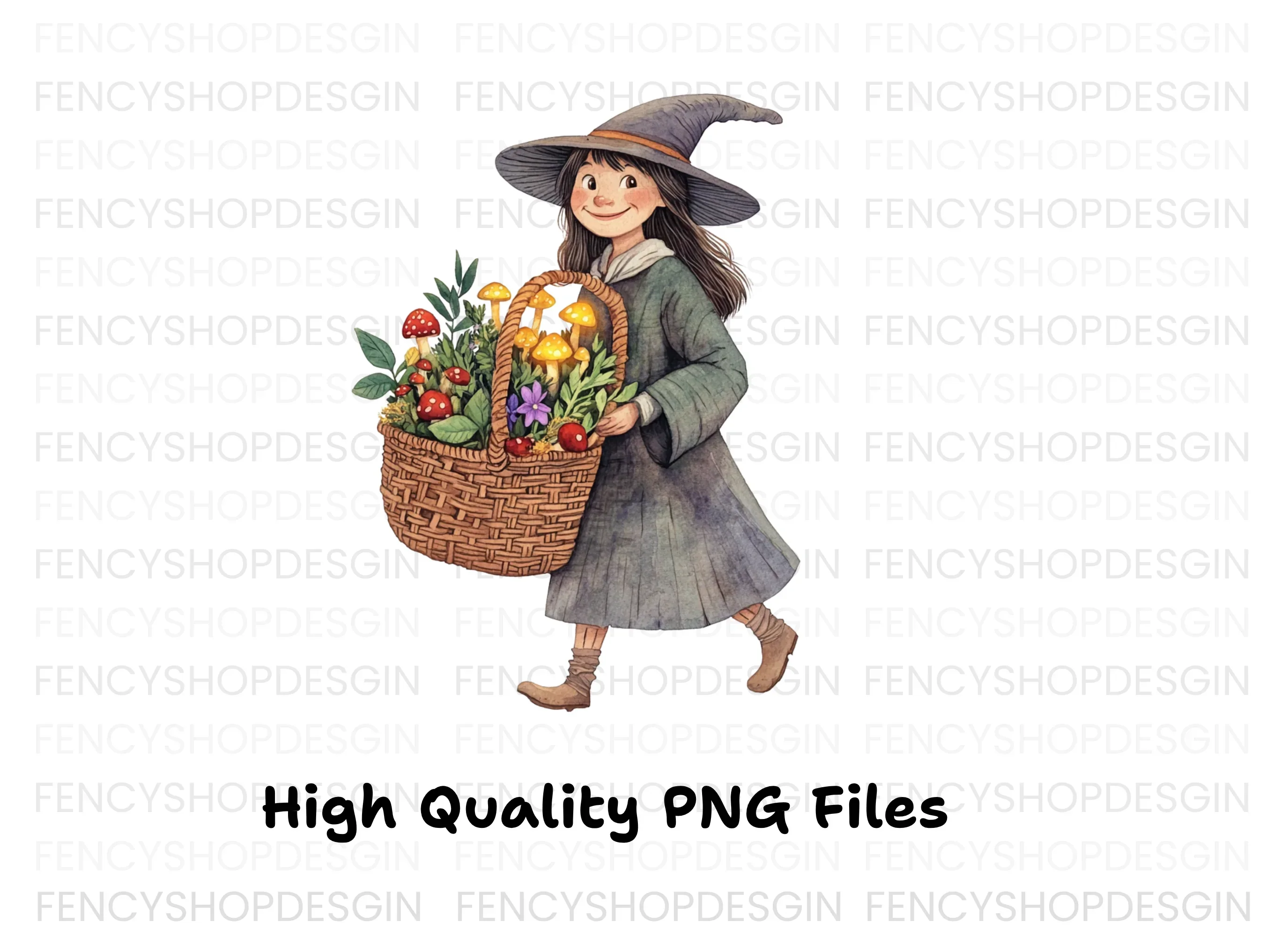 Cute Witches with Flower Baskets Clipart Bundle - Image 2