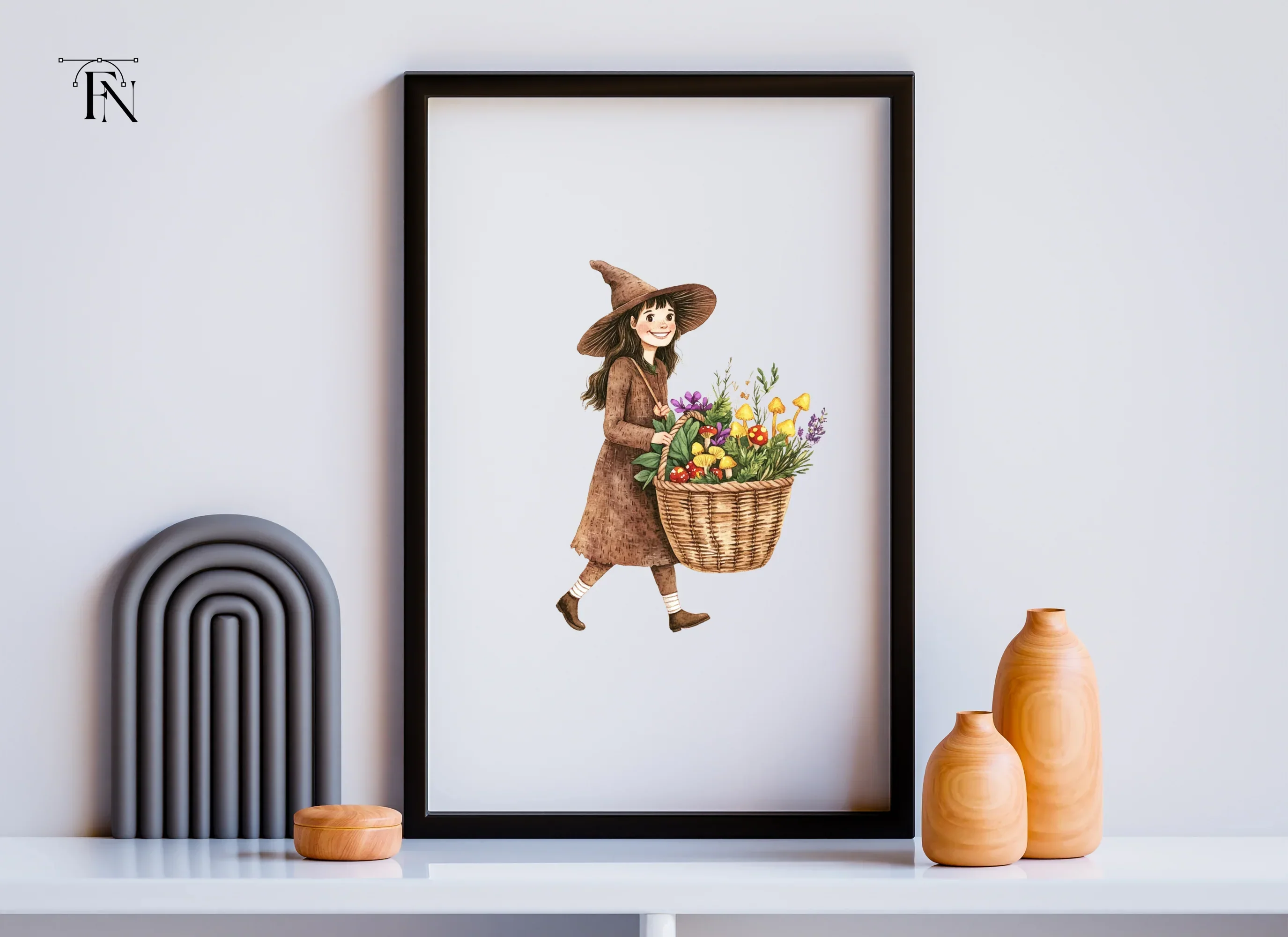 Cute Witches with Flower Baskets Clipart Bundle - Image 3