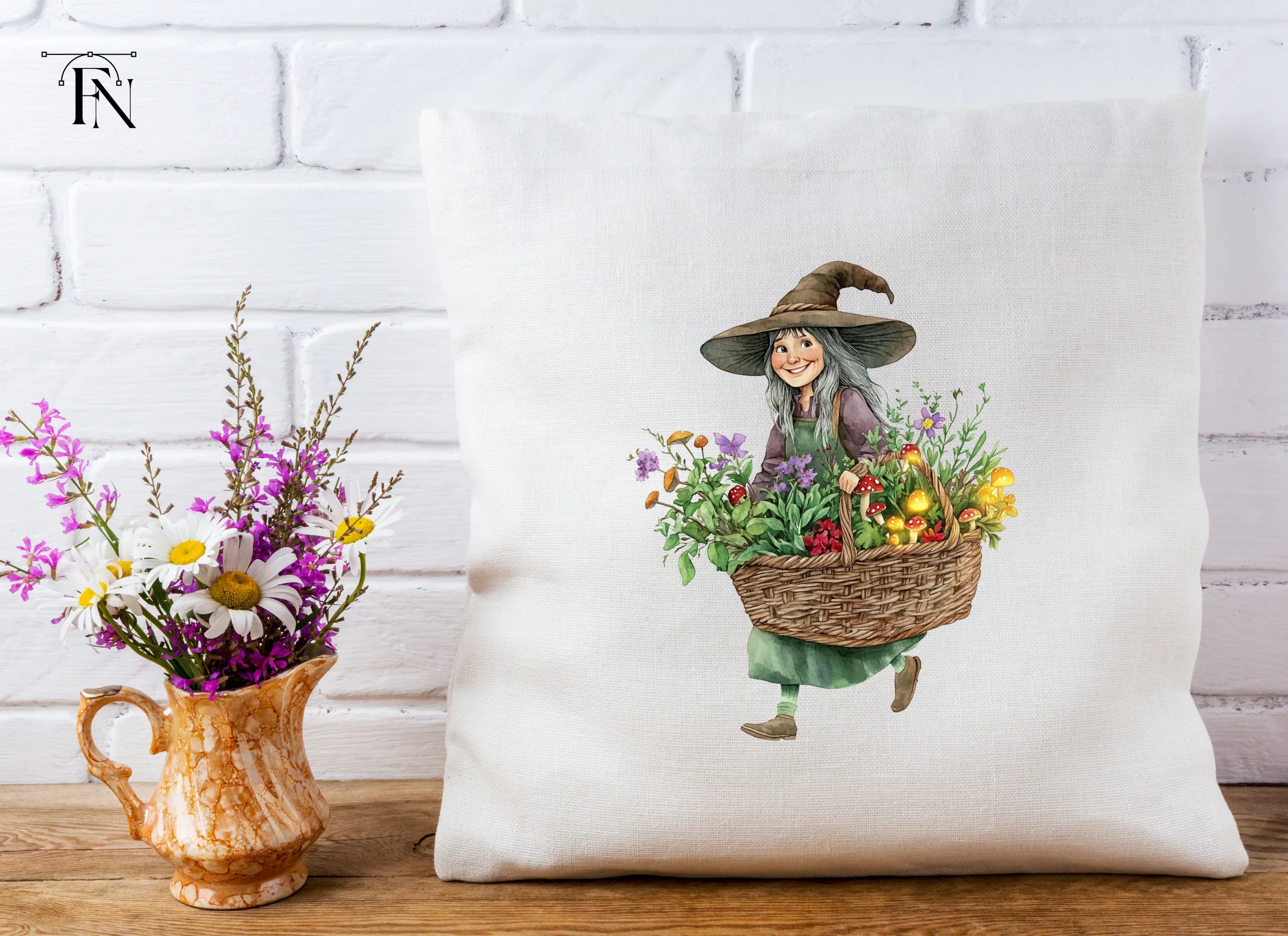 Cute Witches with Flower Baskets Clipart Bundle - Image 4