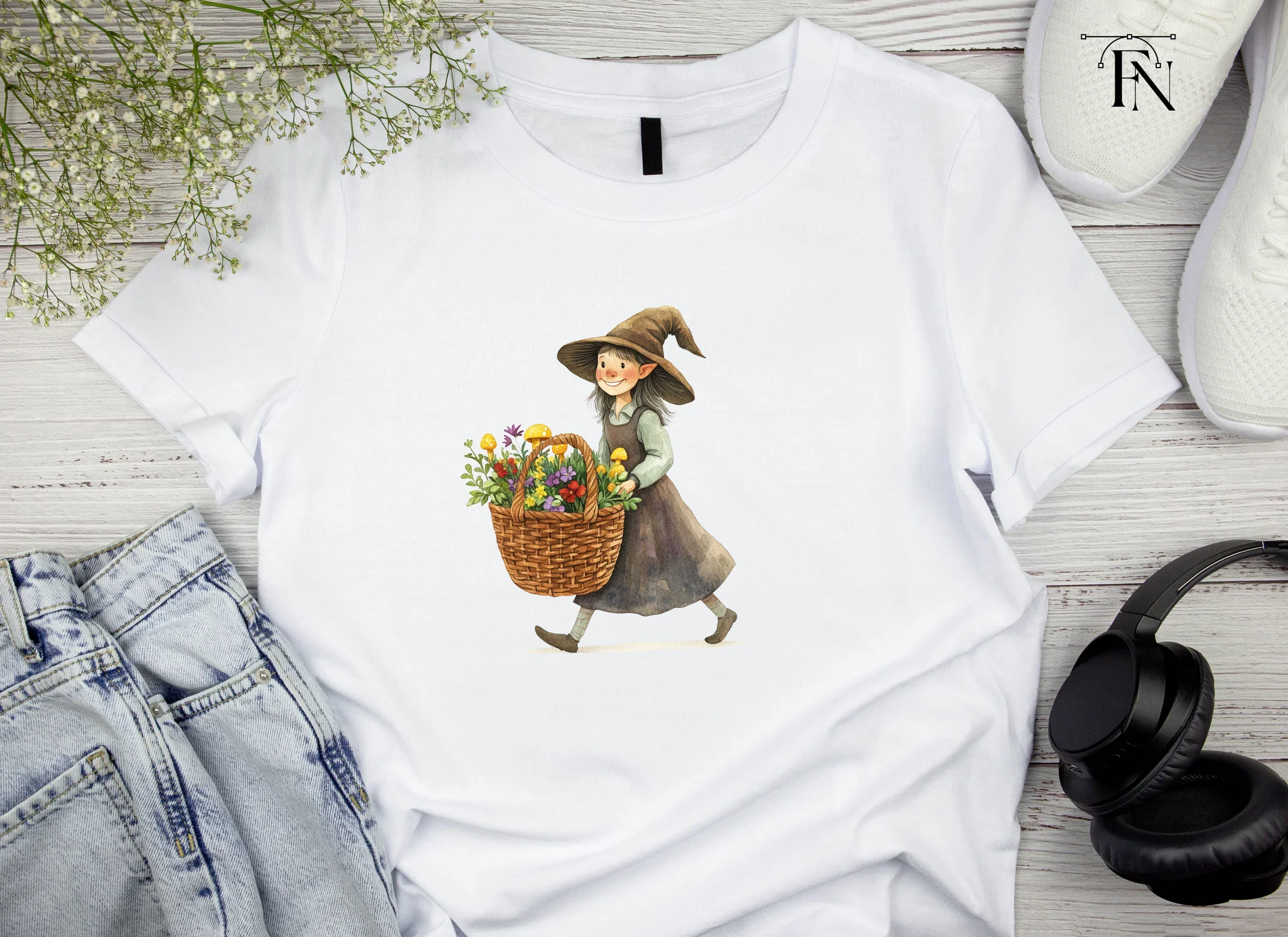 Cute Witches with Flower Baskets Clipart Bundle - Image 5