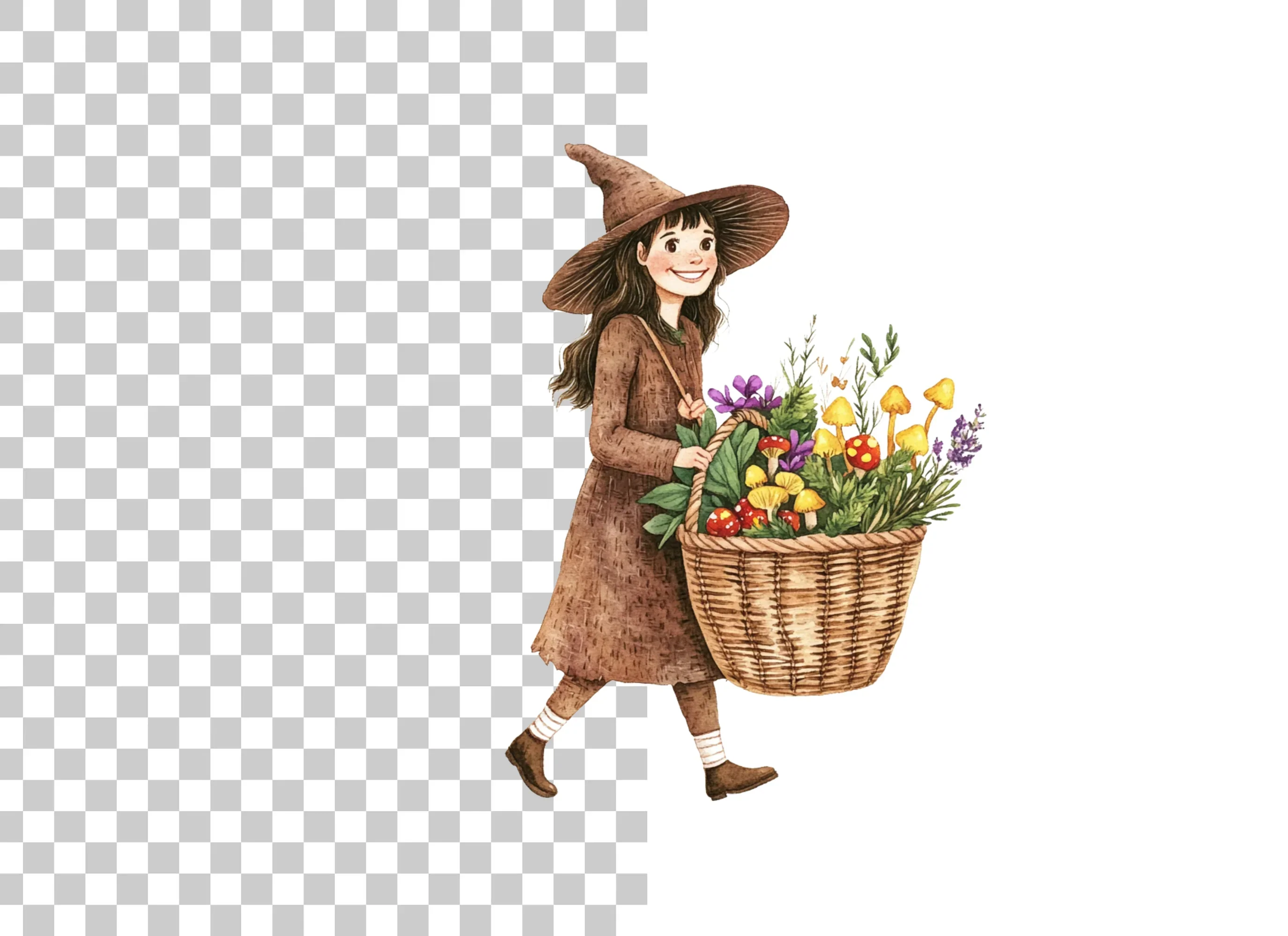 Cute Witches with Flower Baskets Clipart Bundle - Image 6