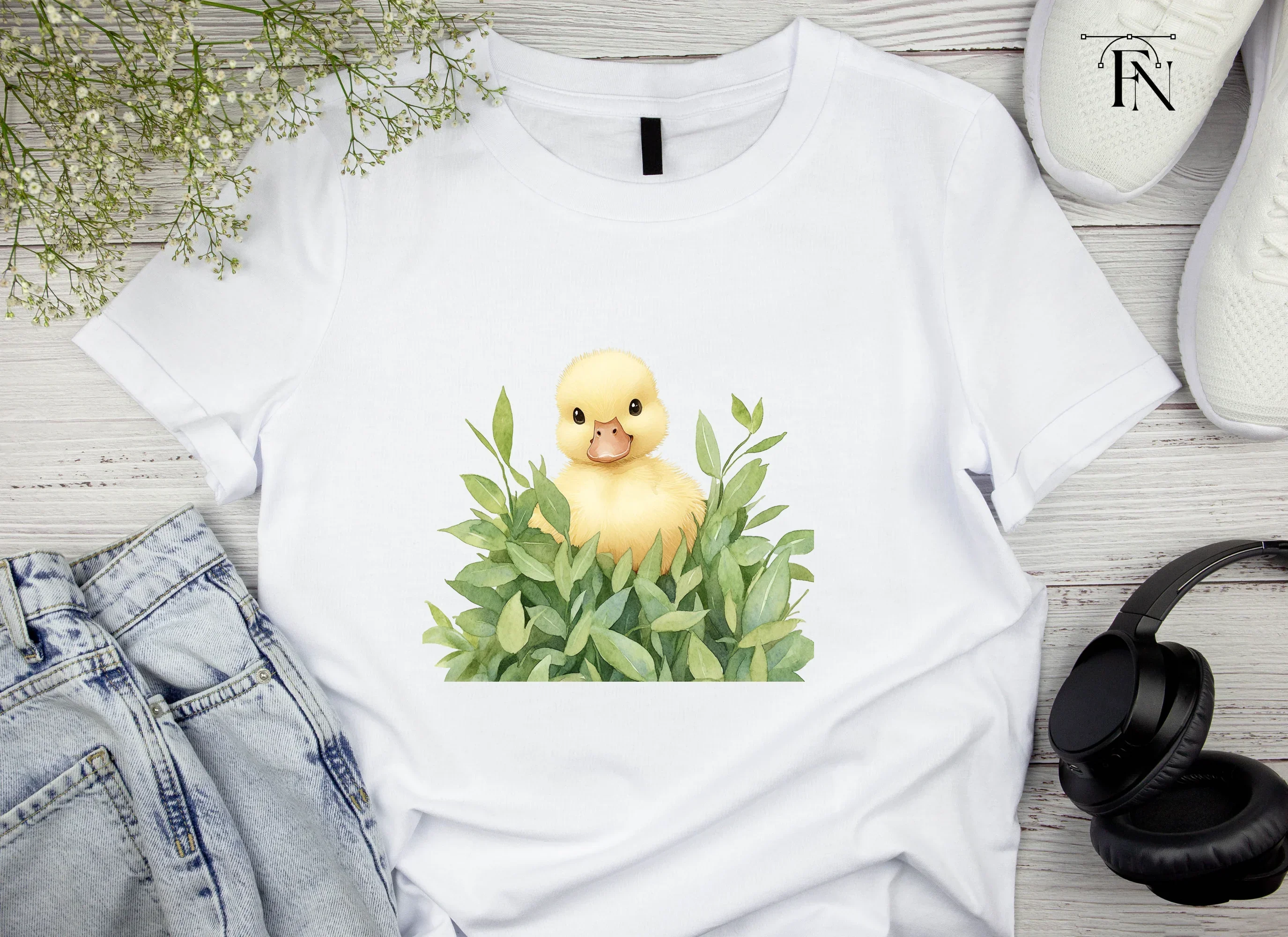 Cute Yellow Ducklings in Leaves Clipart Bundle - Image 4