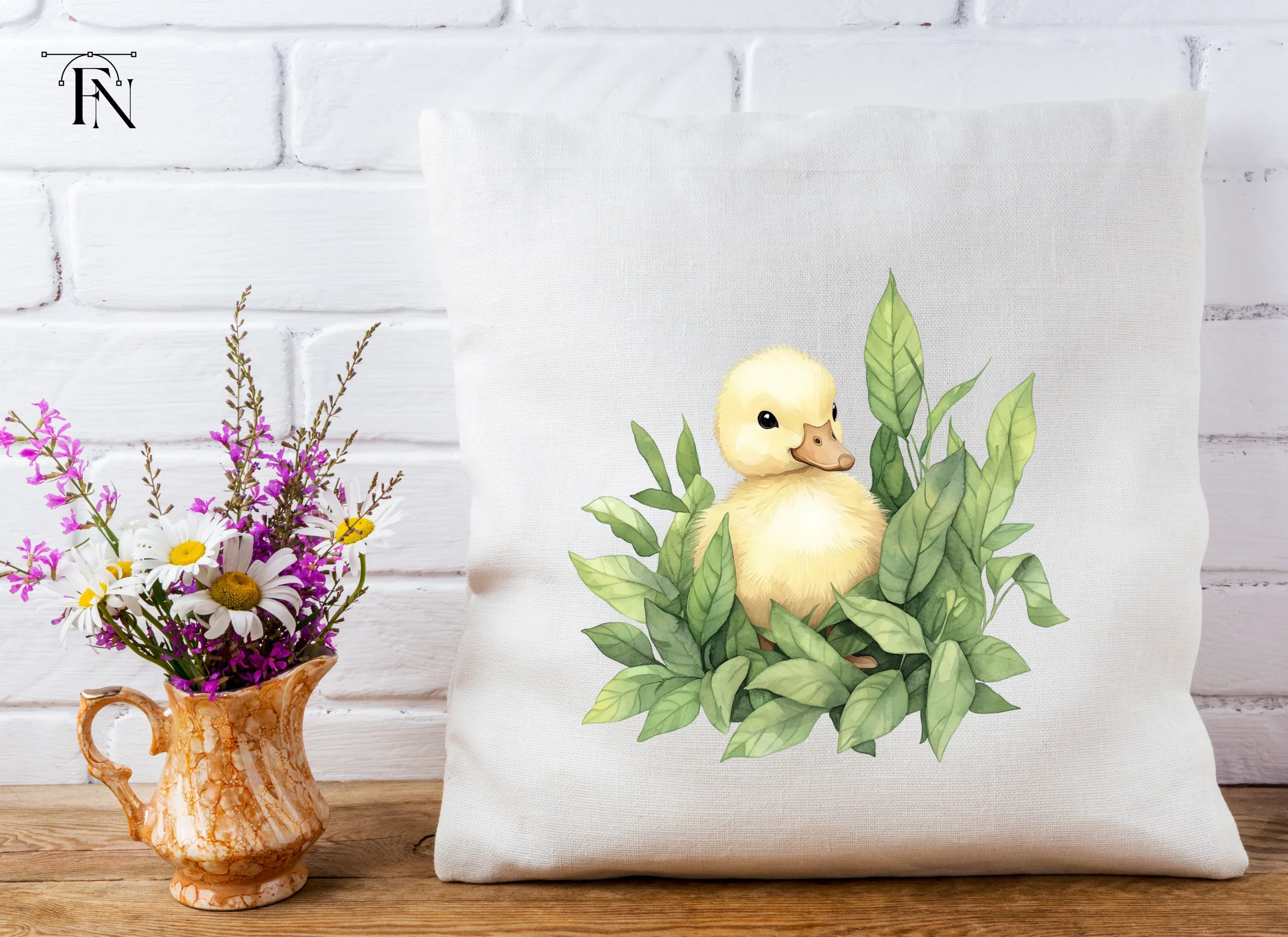 Cute Yellow Ducklings in Leaves Clipart Bundle - Image 5