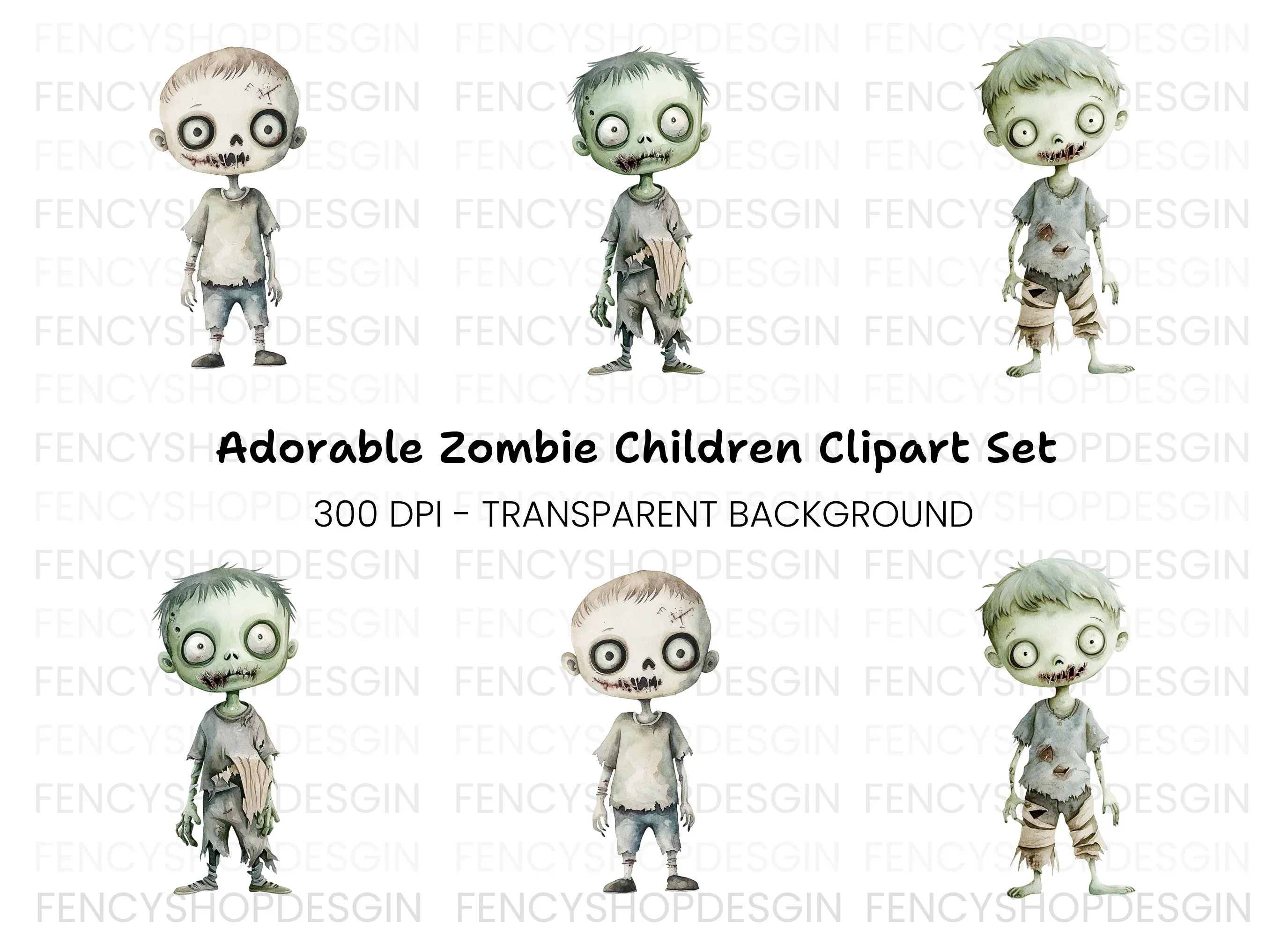 Cute Zombie Boys Clipart Bundle