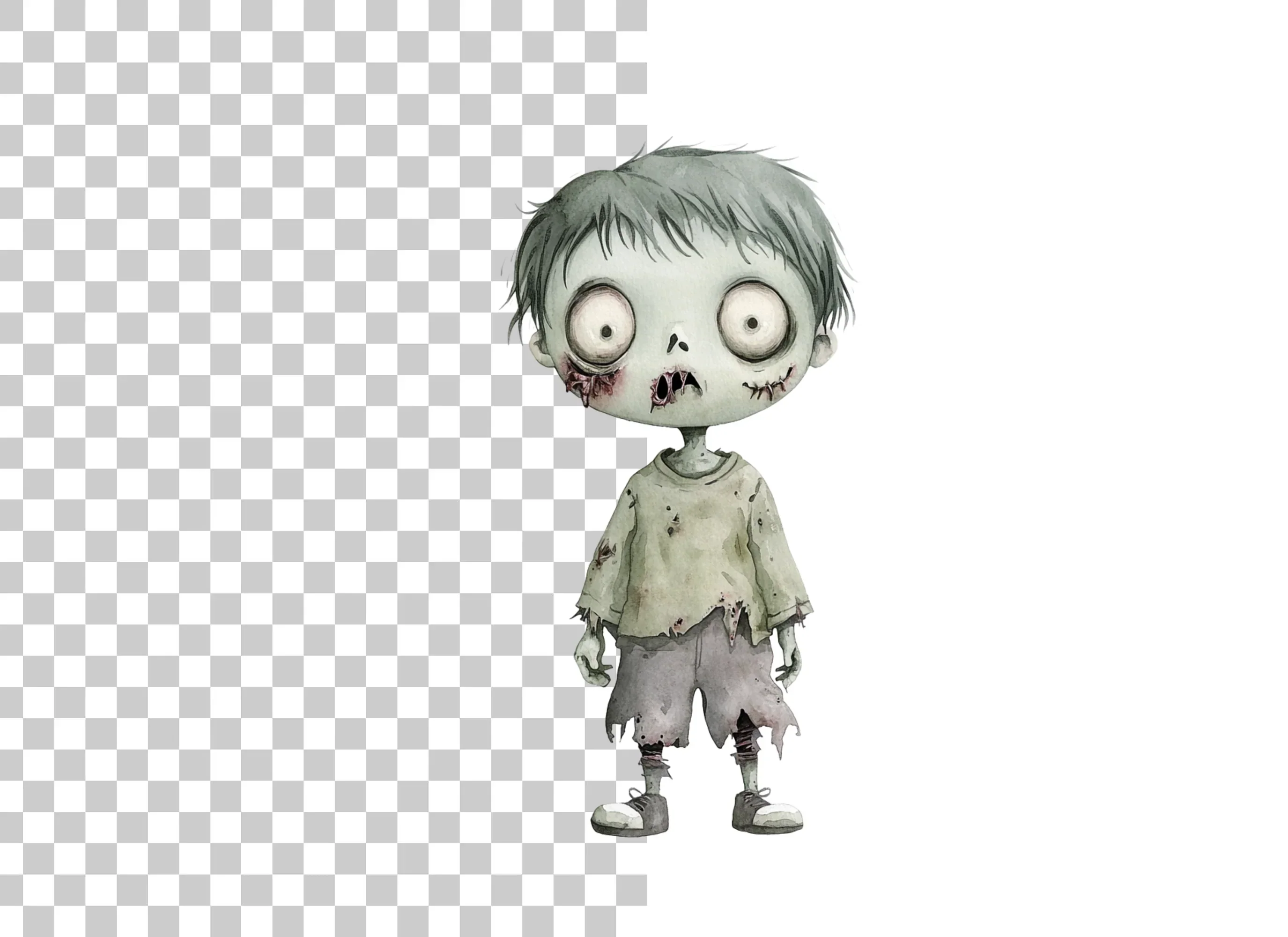 Cute Zombie Kids Halloween Clipart Bundle - Image 2
